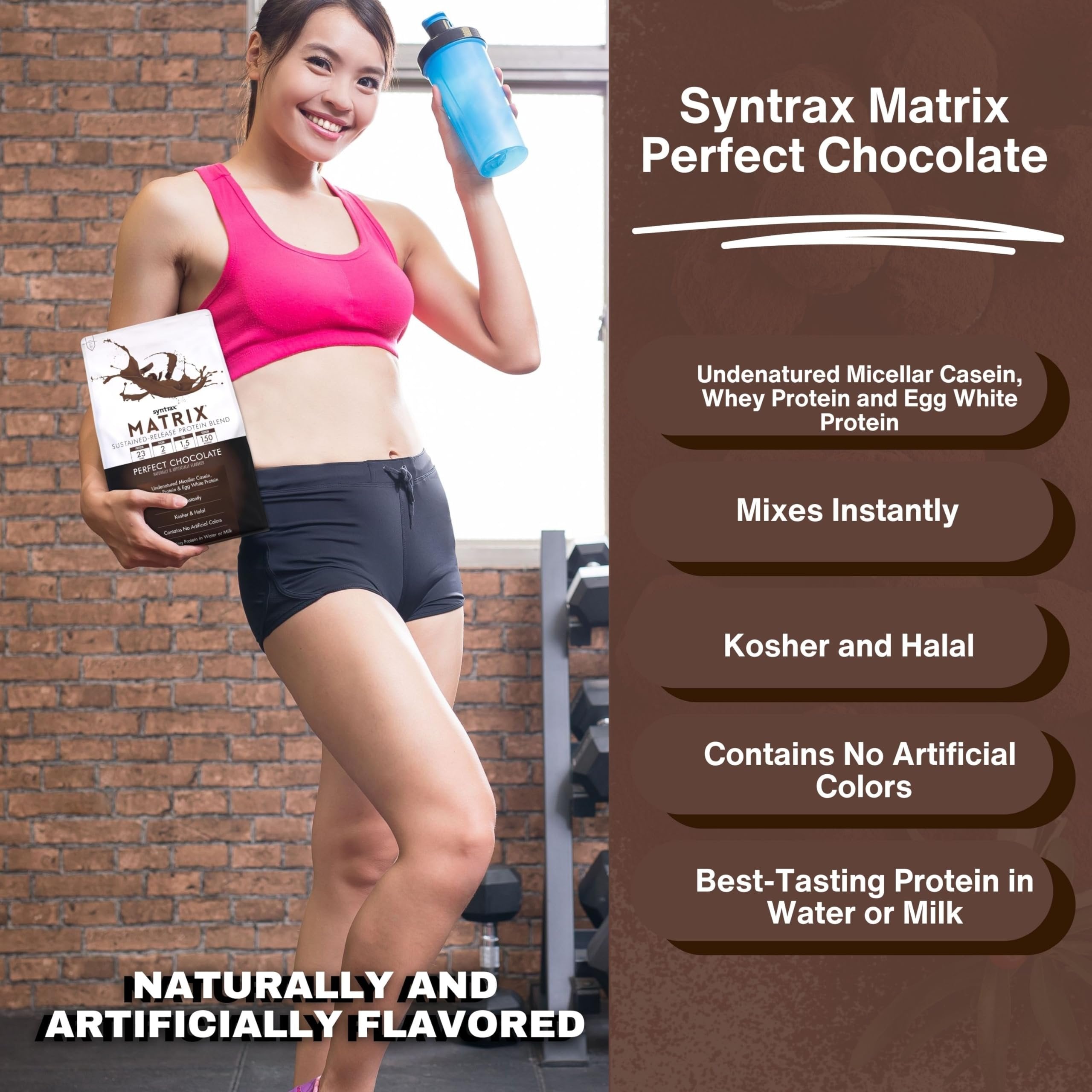 Syntrax Bundle: Matrix Perfect Chocolate Whey Casein Blend Protein Powder - Instant Mix High Protein Powder 5lb Kosher and Halal Whey Protein with Worldwide Nutrition Keychain