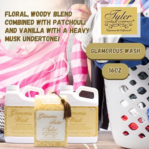 Tyler Candle Company High Maintenance Laundry 3 Pack - 2 Bottles of 16oz Glamorous Wash Laundry Detergent, 1 Pack of 4 Dryer Sheet Sachets & Multi-Purpose Key Chain