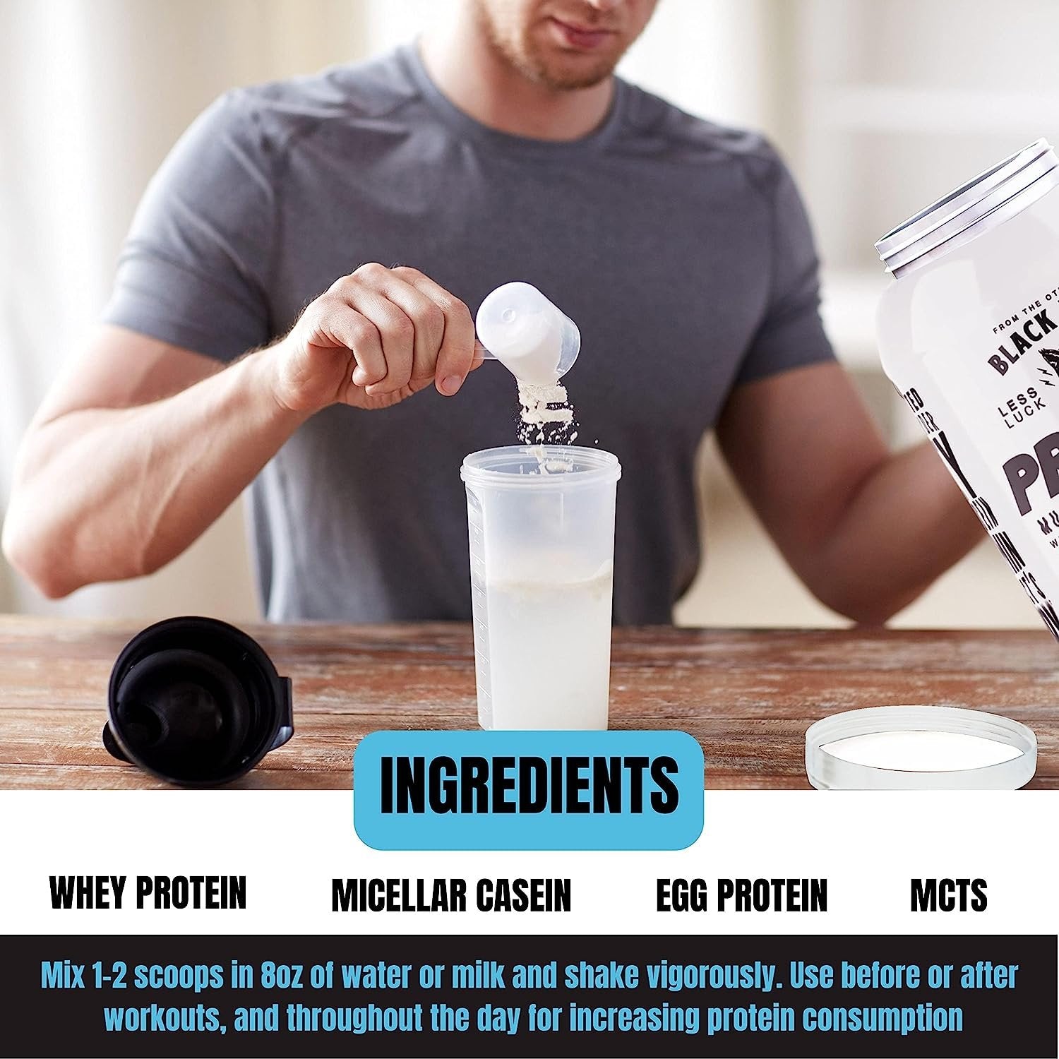 Black Magic Multi-Source Protein - Whey, Egg, and Casein Complex with Enzymes & MCT Powder - Pre Workout and Post Workout - 24g Protein - 2 LB with Bonus Key Chain