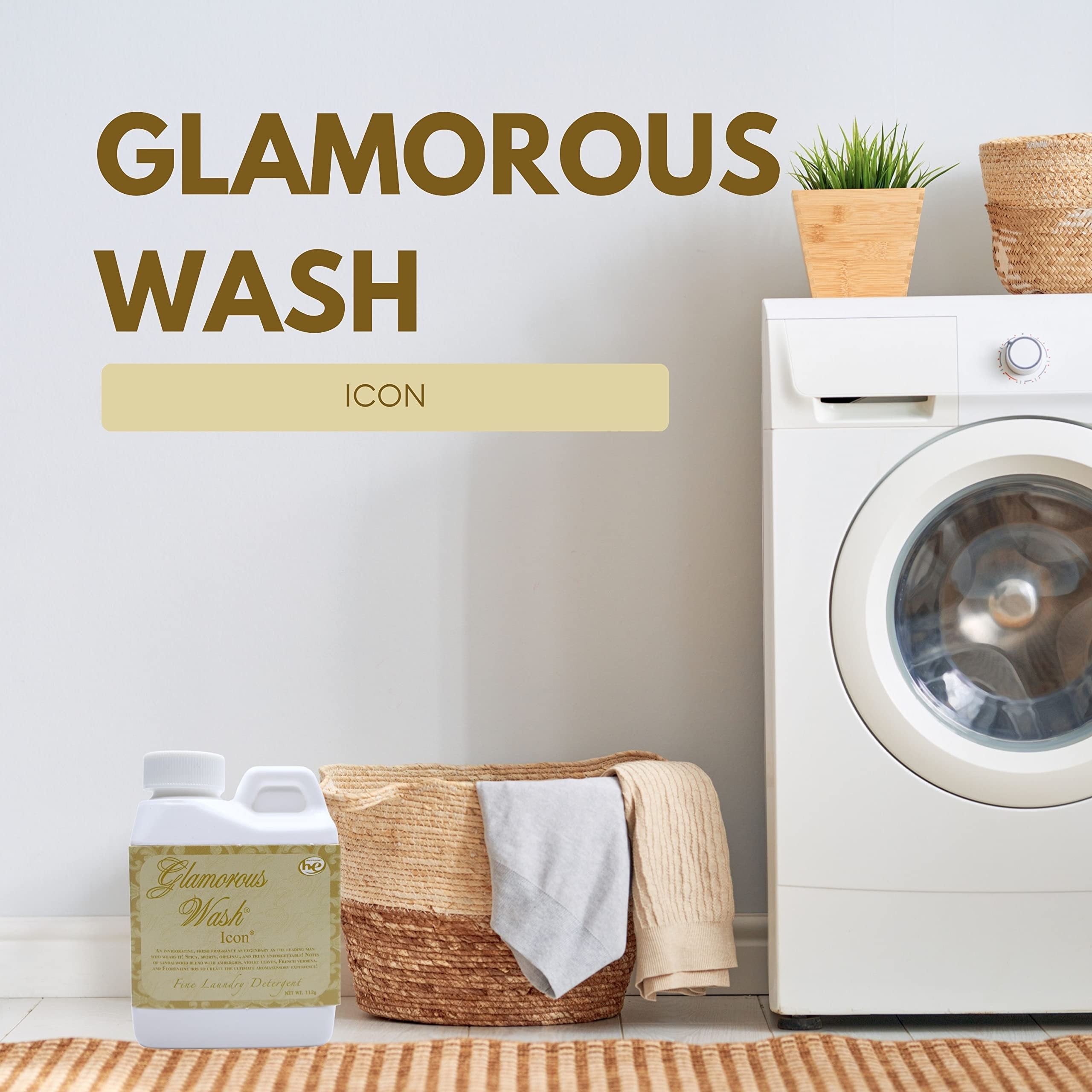 Tyler Candle Company Glamorous Wash Icon Scent Fine Laundry Liquid Detergent - Liquid Laundry Detergent for Clothing - Hand and Machine Washable - 4 oz, 112-gram Container w Bonus Key Chain