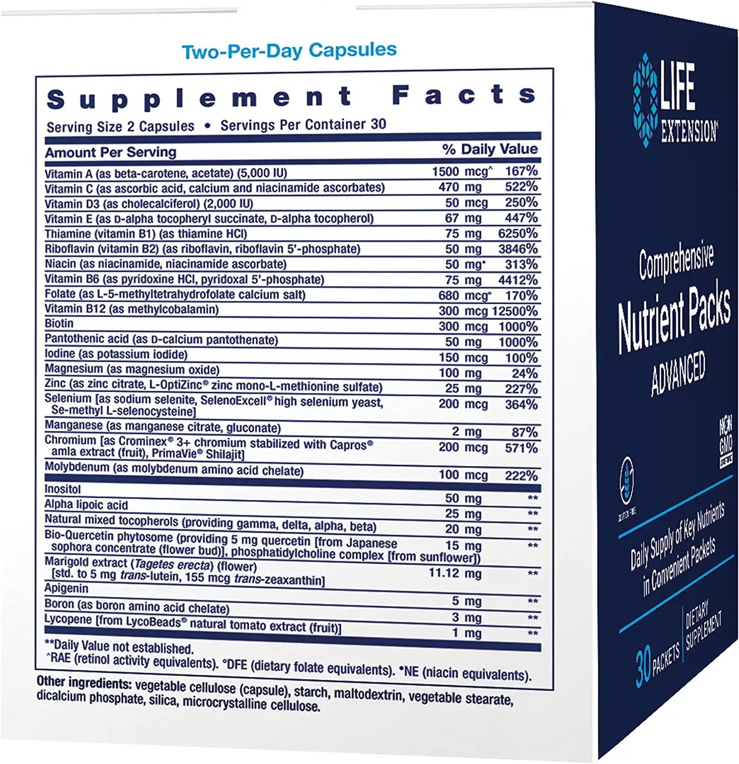 Life Extension Comprehensive Nutrient Packs Advanced - Oil-based Nutrients - Multivitamin & Minerals Supplements with Omega-3, CoQ10 For Health And Longevity – Gluten Free, Non-GMO - 30 Packets