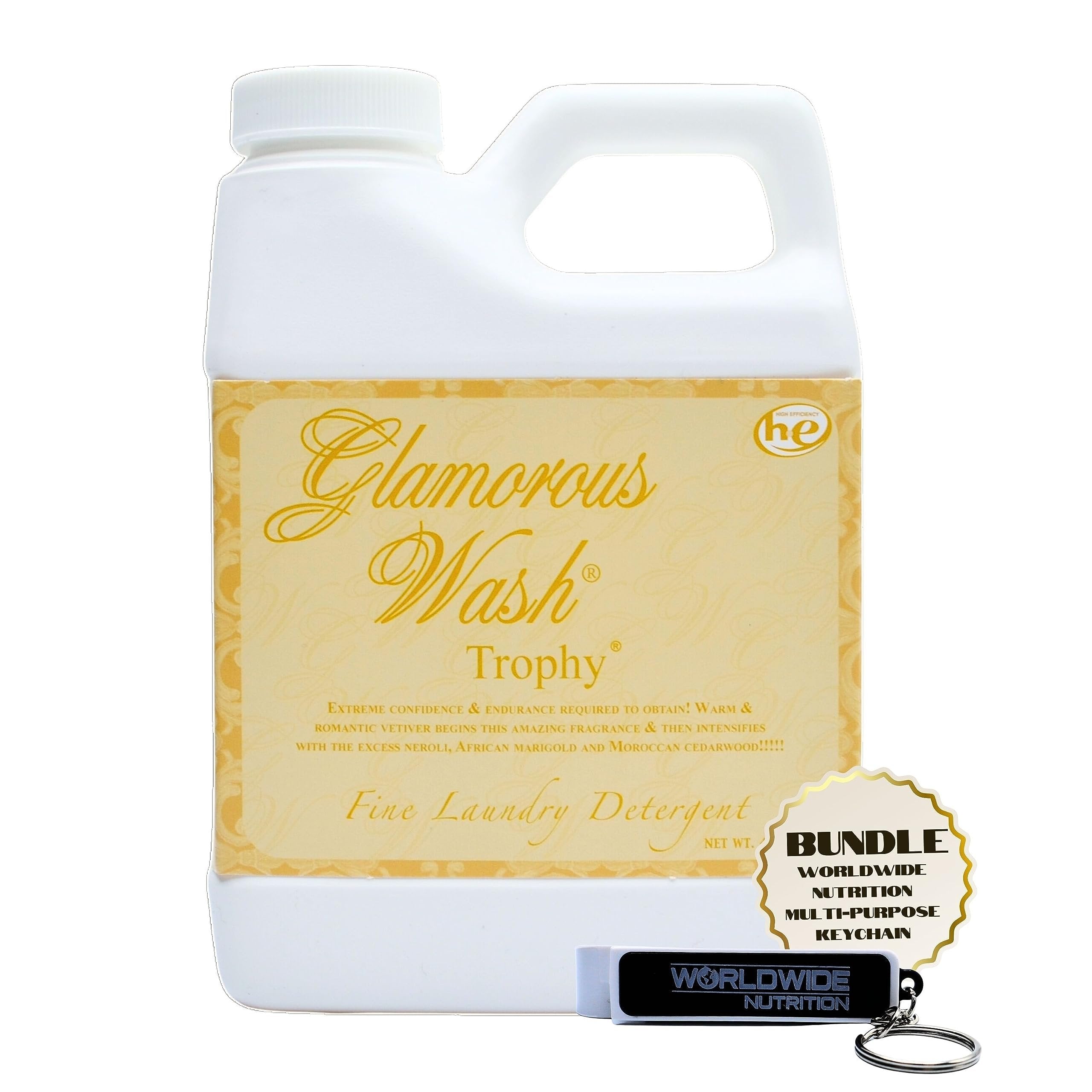 Tyler Candle Company Glamorous Wash Trophy Scent Fine Laundry Detergent - Luxury Liquid Laundry Detergent - Hand and Machine Washable - 16 oz, 454 gram with Bonus Multi Purpose Key Chain