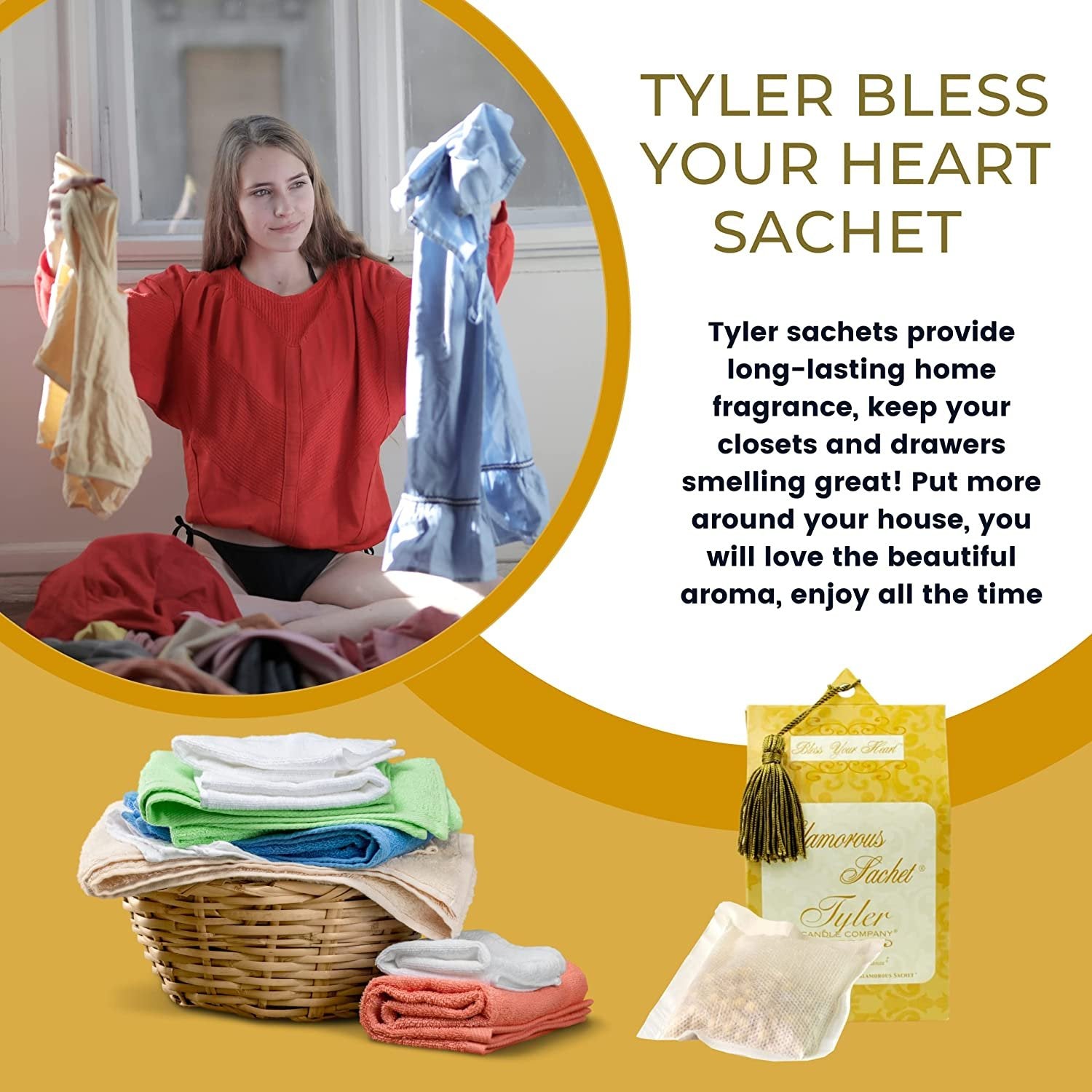 Tyler Candle Company Bless Your Heart Dryer Sheet Sachets - Glamorous Reusable Dryer Sheets - Sachets for Drawers and Closets - 1 Pack, 4 Sachets, Dryer, Home, or Personal Sachet, with Bonus Key Chain
