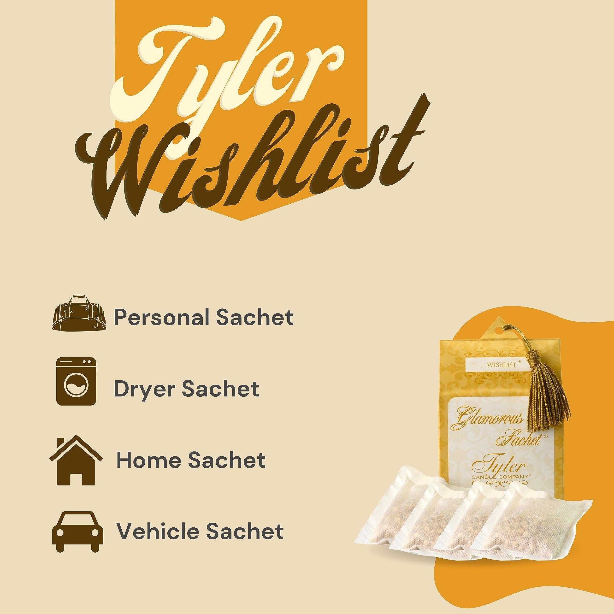 Tyler Candle Company Wishlist Dryer Sheet Sachets - Glamorous Reusable Dryer Sheets - Sachets for Drawers and Closet Refresher - 1 Pack, 4 Sachets and Multi-Purpose Key Chain