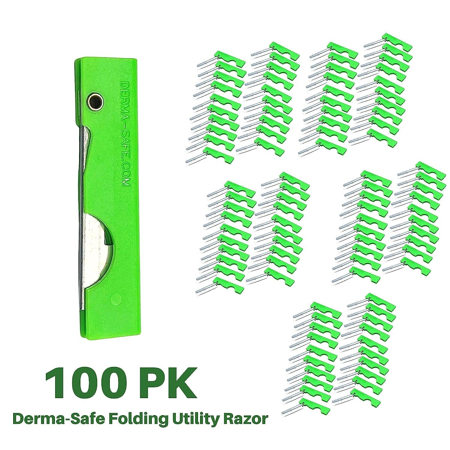 Derma-Safe Folding Utility Razor for Survival Utility and First Aid Kits - Mini Pocket Foldable Razor Blade, Folding Scalpel, (Red) 100-Pack