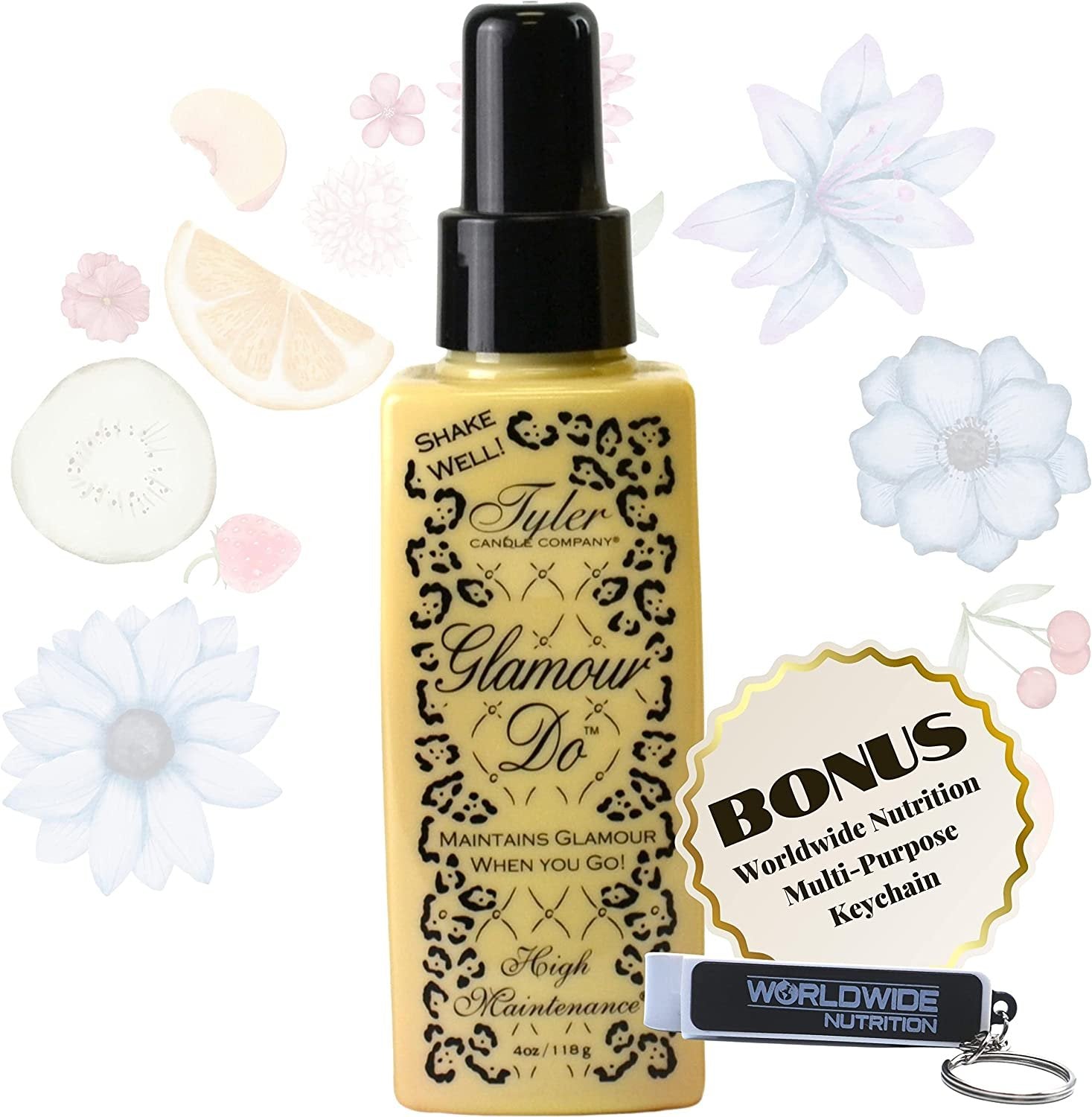 Tyler High Maintenance Glamour Do Air Freshener Spray - Odor Eliminator Toilet Spray for Poop and Bathroom Odors - Odor Eliminator for Strong Odor - 4 oz Bathroom Spray Bottle with Bonus Key Chain