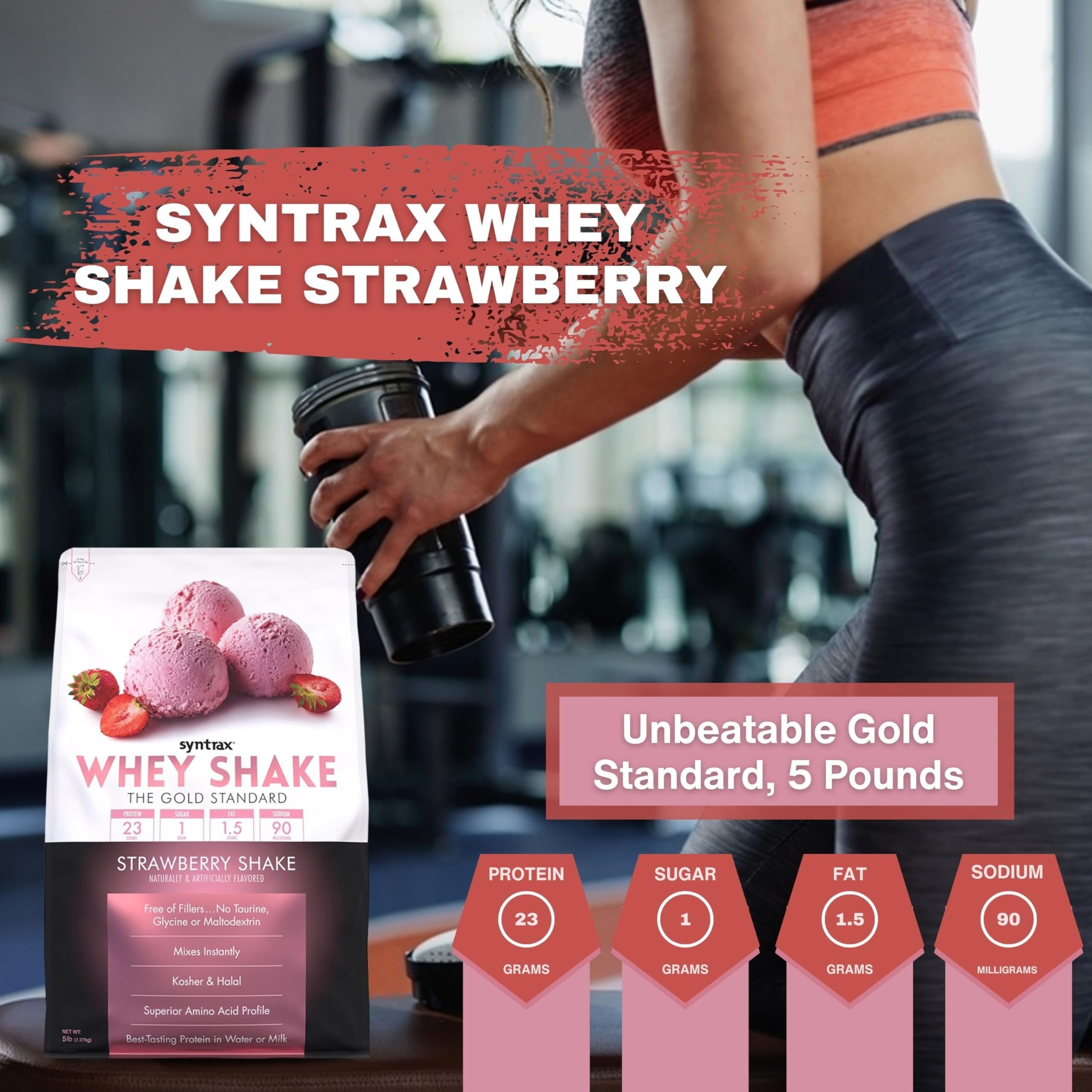 Syntrax Whey Shake Strawberry Shake Native Grass-Fed Wholesome Denatured Whey Protein Concentrate with Glutamine Peptides 5 lbs - Pack of 1 with Keychain
