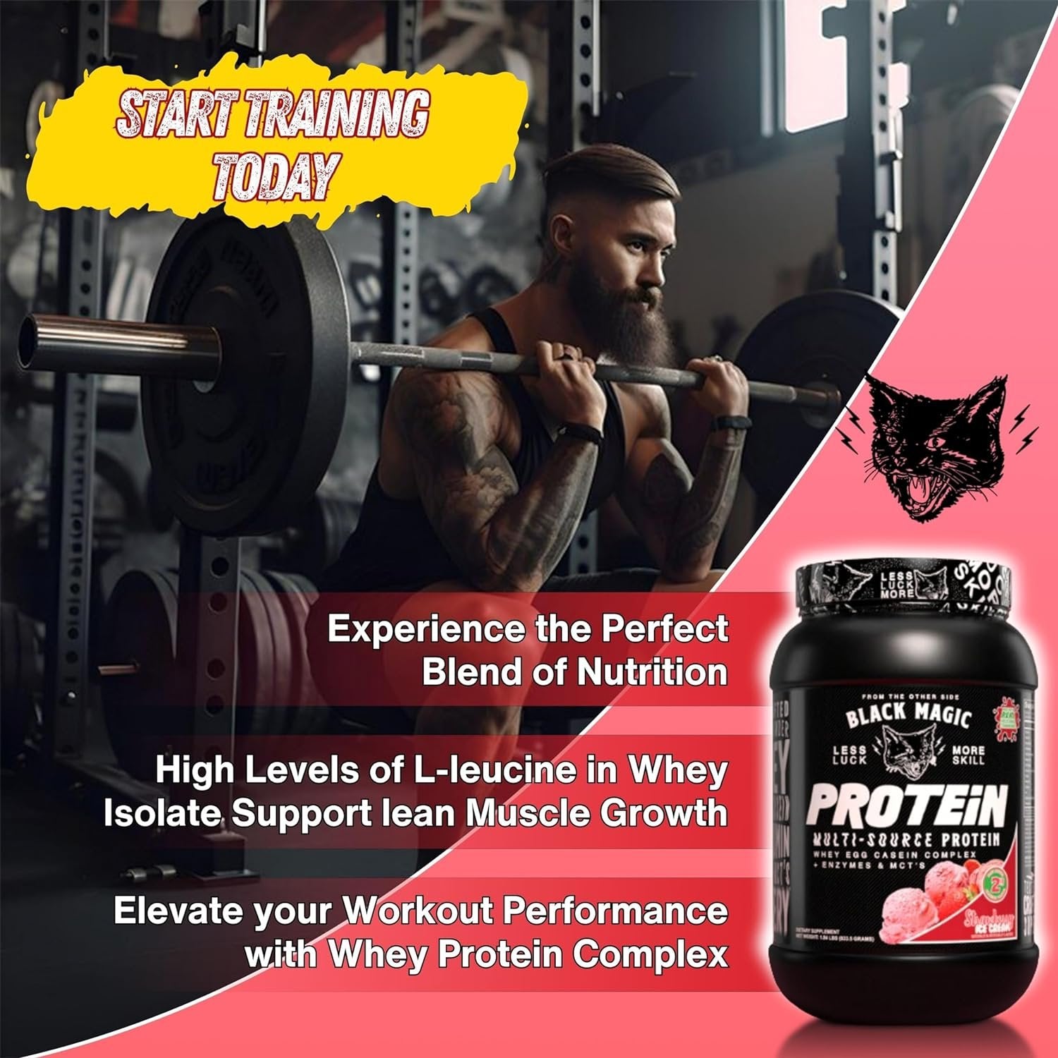 Black Magic Supply Multi- Source Protein Powder - Whey Egg Casein Complex - Enzymes & MCT's - Strawberry Ice Cream Flavor - 2 lbs