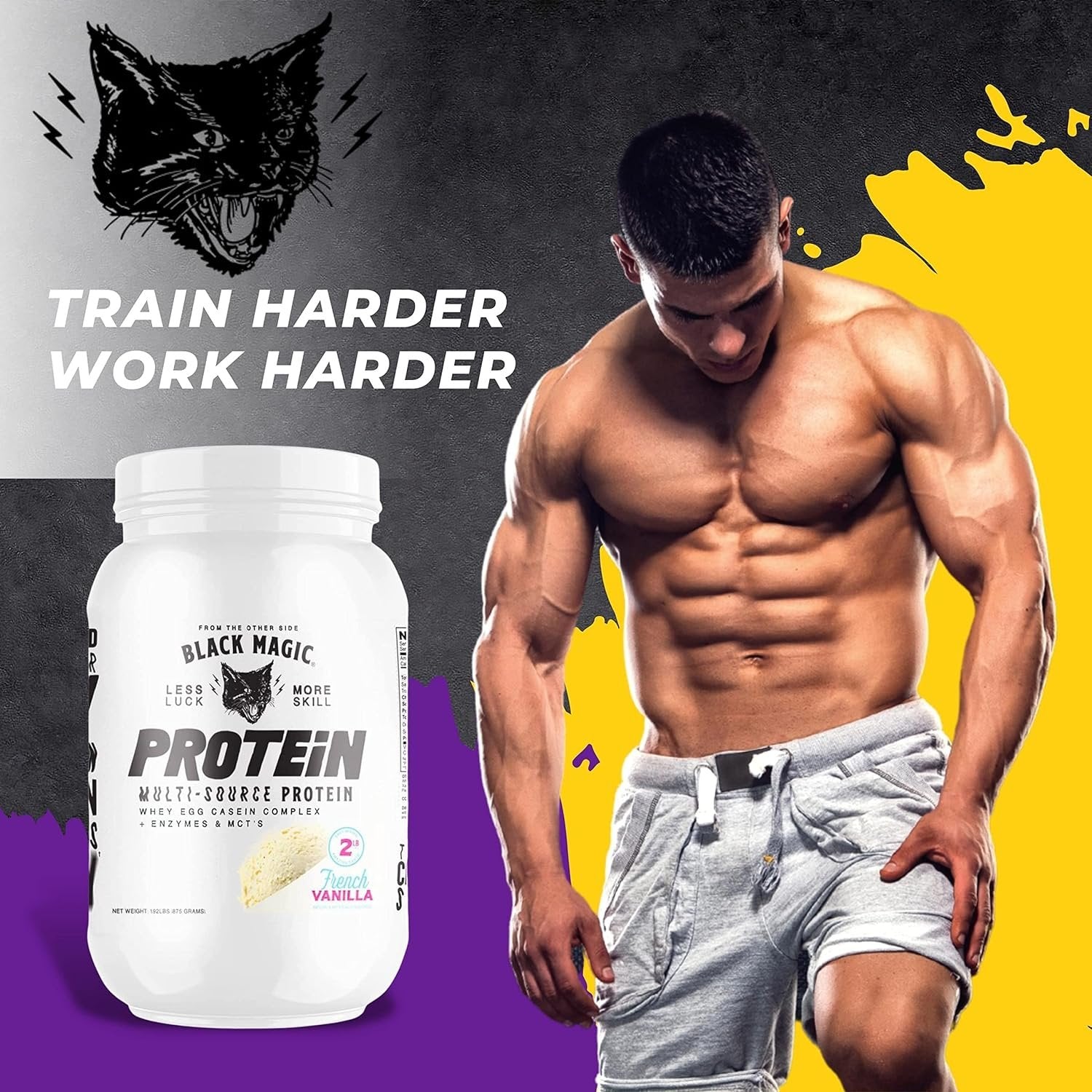 Black Magic Multi-Source Protein - Whey, Egg, and Casein Complex with Enzymes & MCT Powder - Pre Workout and Post Workout - Honey Grahms Protein Powder - 24g Protein - 2 LB with Bonus Key Chain