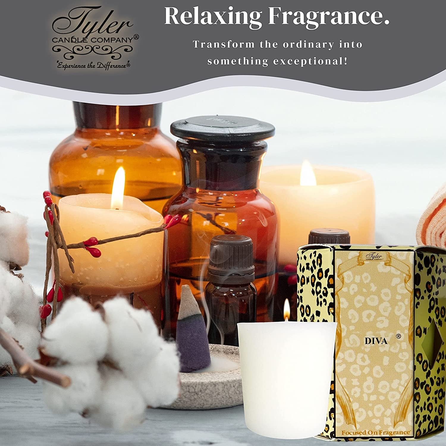 Tyler Candle Company Diva Votive Candles - Luxury Scented Candle with Essential Oils - 4 Pack of 2 oz Small Candles with 15 Hour Burn Time Each - Bonus Worldwide Nutrition Multi Purpose Key Chain