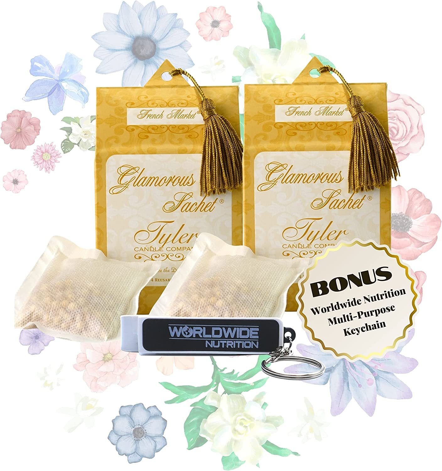 Tyler Candle Company French Market Dryer Sheet Sachets - Glamorous Reusable Dryer Sheets - Sachets for Drawers and Closets - 2 Pack of 4 Sachets, Dryer, Home, or Personal Sachet, with Bonus Key Chain