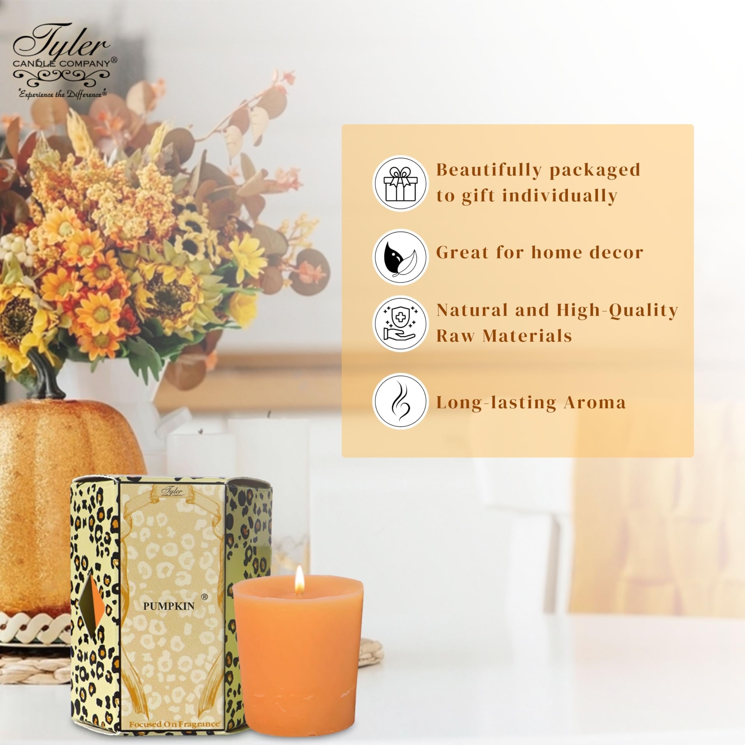 Tyler Candle Company - Tyler Home Fragrance Votive Pumpkin Spice Candle 2Lb Glass Jar 4Ct - Fall Candle Scents, Halloween Candles and Multi-Purpose Key Chain