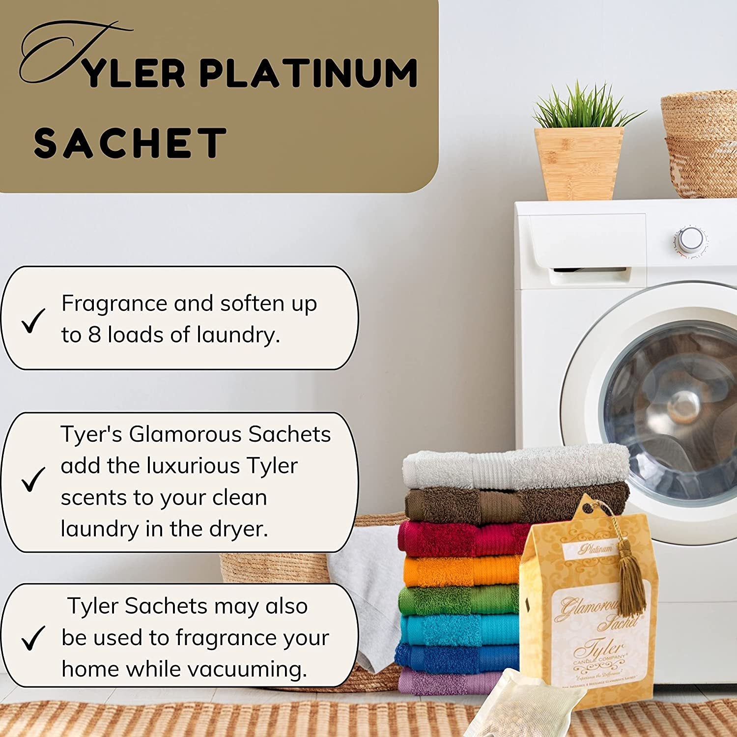 Tyler Candle Company Platinum Dryer Sheet Sachets - Glamorous Reusable Dryer Sheets - Sachets for Drawers and Closets - 1 Pack, 4 Sachets, Dryer, Home, or Personal Sachet, with Bonus Key Chain