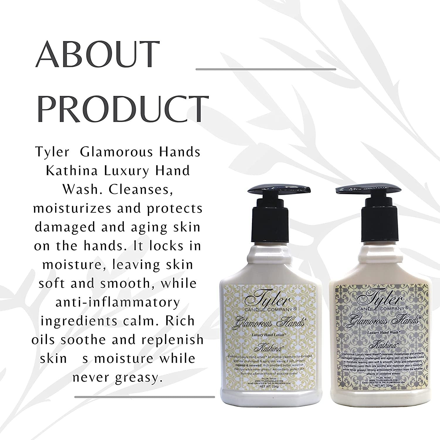 Worldwide Nutrition Tyler Candle Company Kathina Glamorous Hand Wash and Hand Lotion Gift Set - Pack of 2, 8 Oz Scented Hand Cream Pump Bottles for Luxury Skin Care (Kathina) with Bonus Keychain