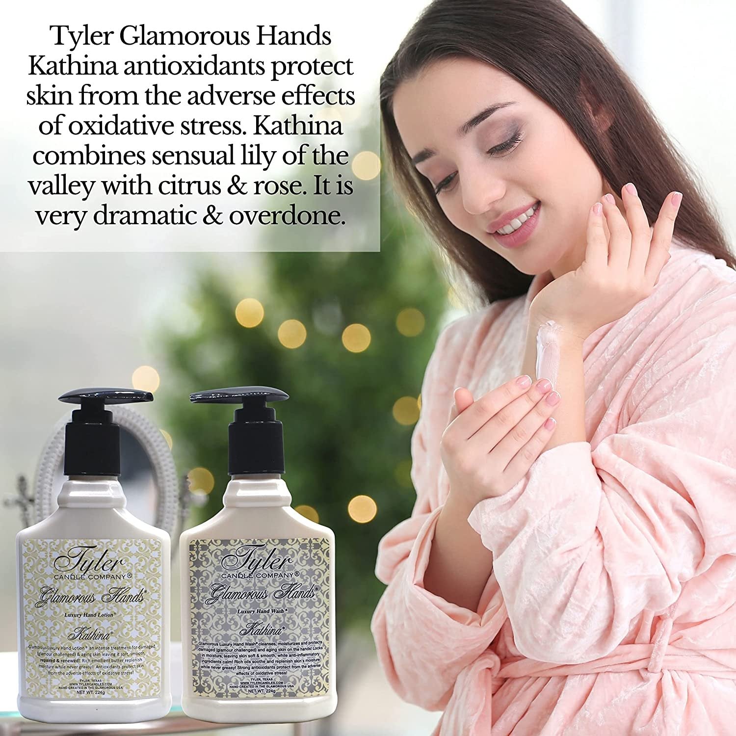 Worldwide Nutrition Tyler Candle Company Kathina Glamorous Hand Wash and Hand Lotion Gift Set - Pack of 2, 8 Oz Scented Hand Cream Pump Bottles for Luxury Skin Care (Kathina) with Bonus Keychain