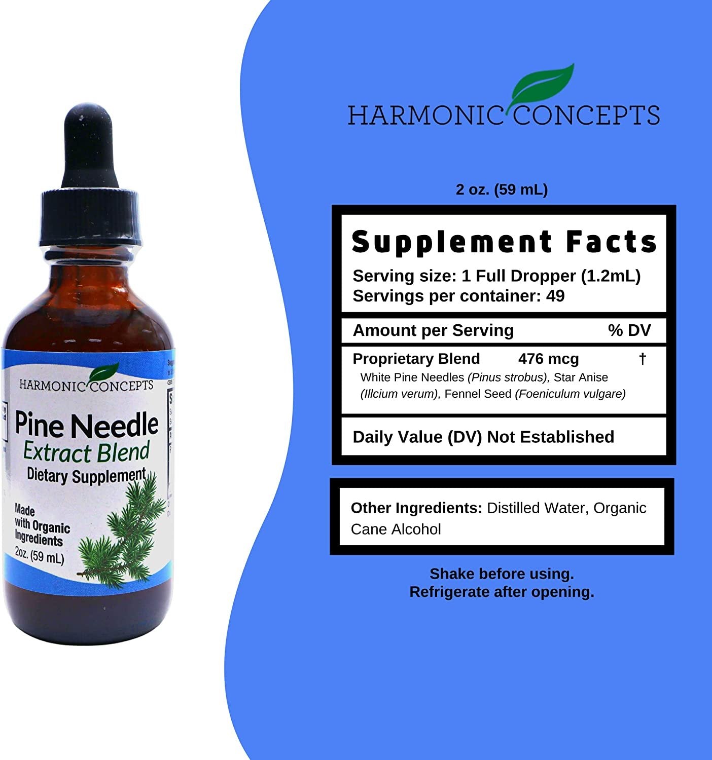 Harmonic Concepts Pine Needle Extract Blend - Organic Liquid Dietary Supplement - Vitamin A and Vitamin C - Immune Support Supplement - 2 Oz with Worldwide Nutrition Multi Purpose Key Chain