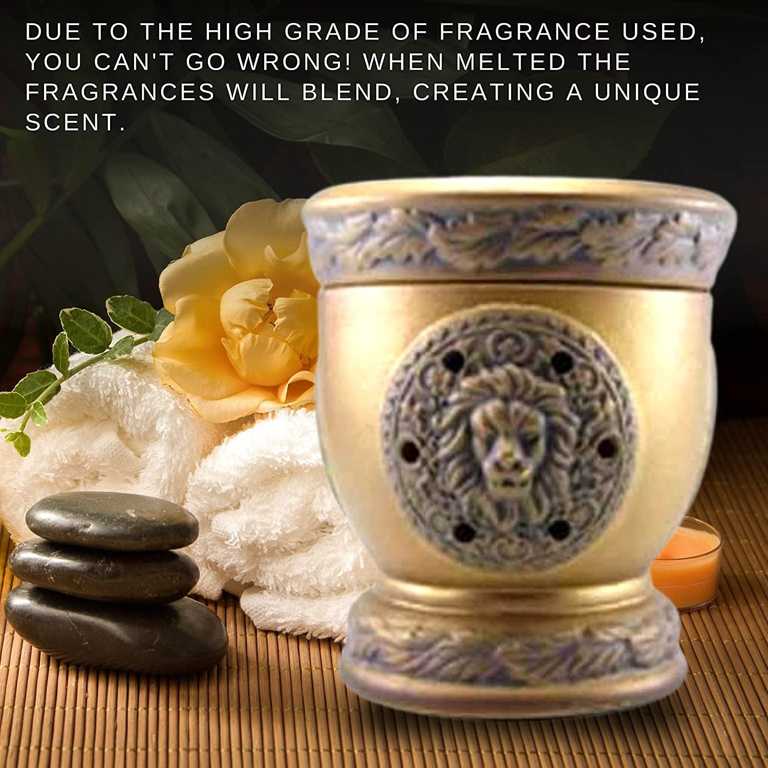 Tyler Candle Company Lionesque Matte Bronze Fragrance Wax Warmer - Candle Wax Melt Warmer - Home Decor Candle Accessories with Included 6 Diva Scent Wax Melts - 5.5 x 5" in with Bonus Key Chain