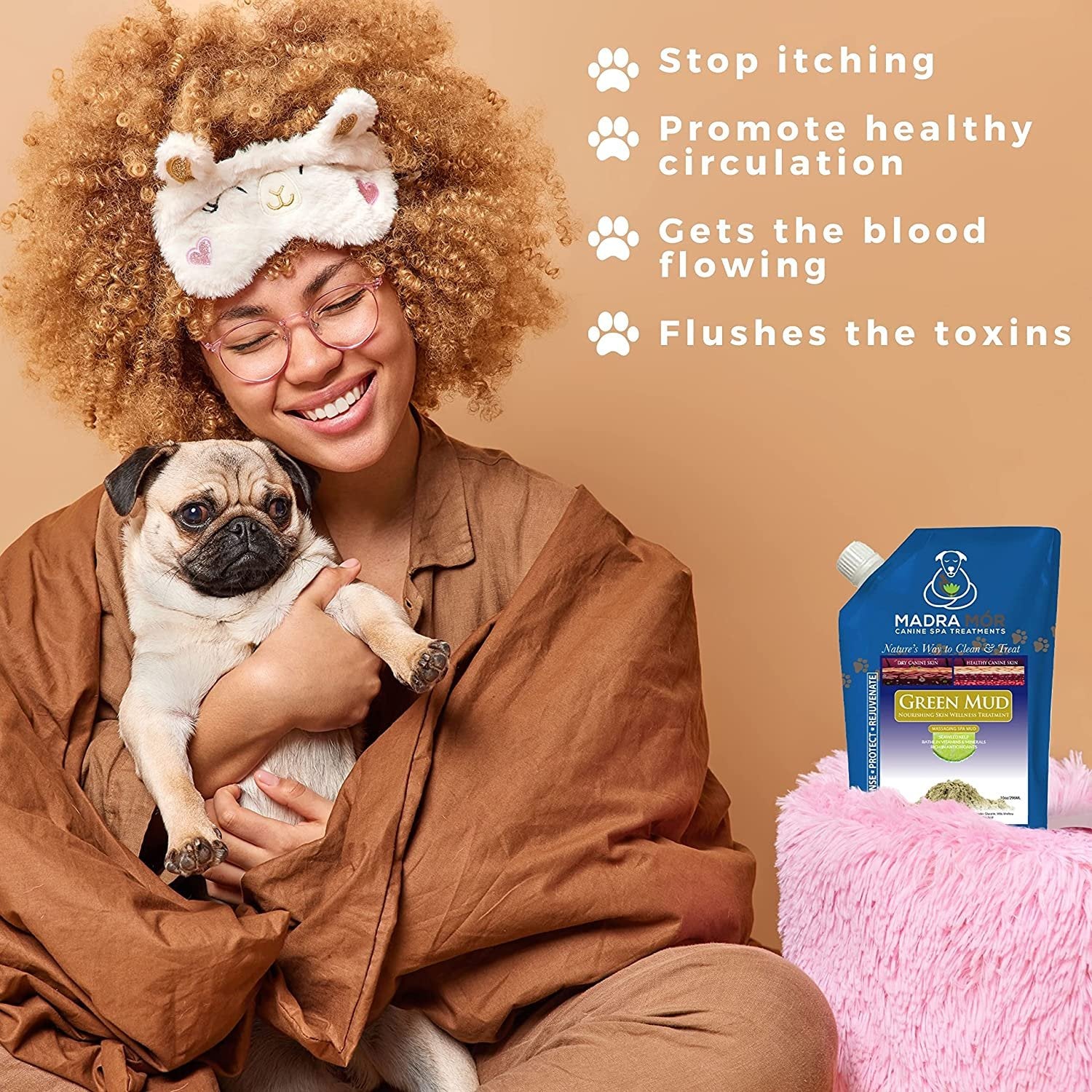Madra Mor Massaging SPA Mud - Luxurious Dog Skin Wellness Treatment - Cleanse - Protect - Rejuvenate - Green Mud - 1 Pack (10oz) - with Multi-Purpose Key Chain