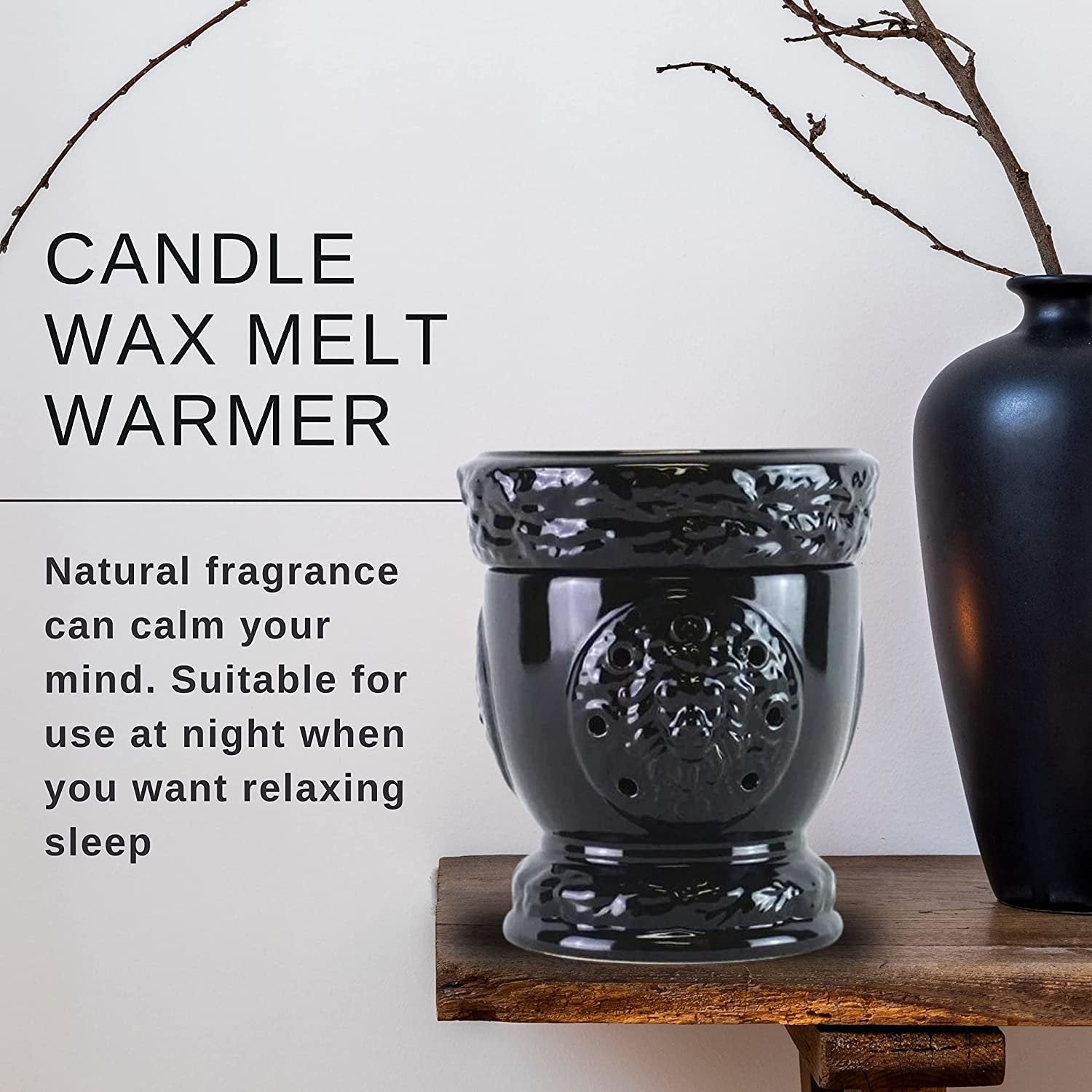 Tyler Candle Company Lionesque Gloss Black Fragrance Wax Warmer - Candle Wax Melt Warmer - Home Decor Candle Accessories with Included 6 Diva Scent Wax Melts - 5.5 x 5" in with Bonus Key Chain