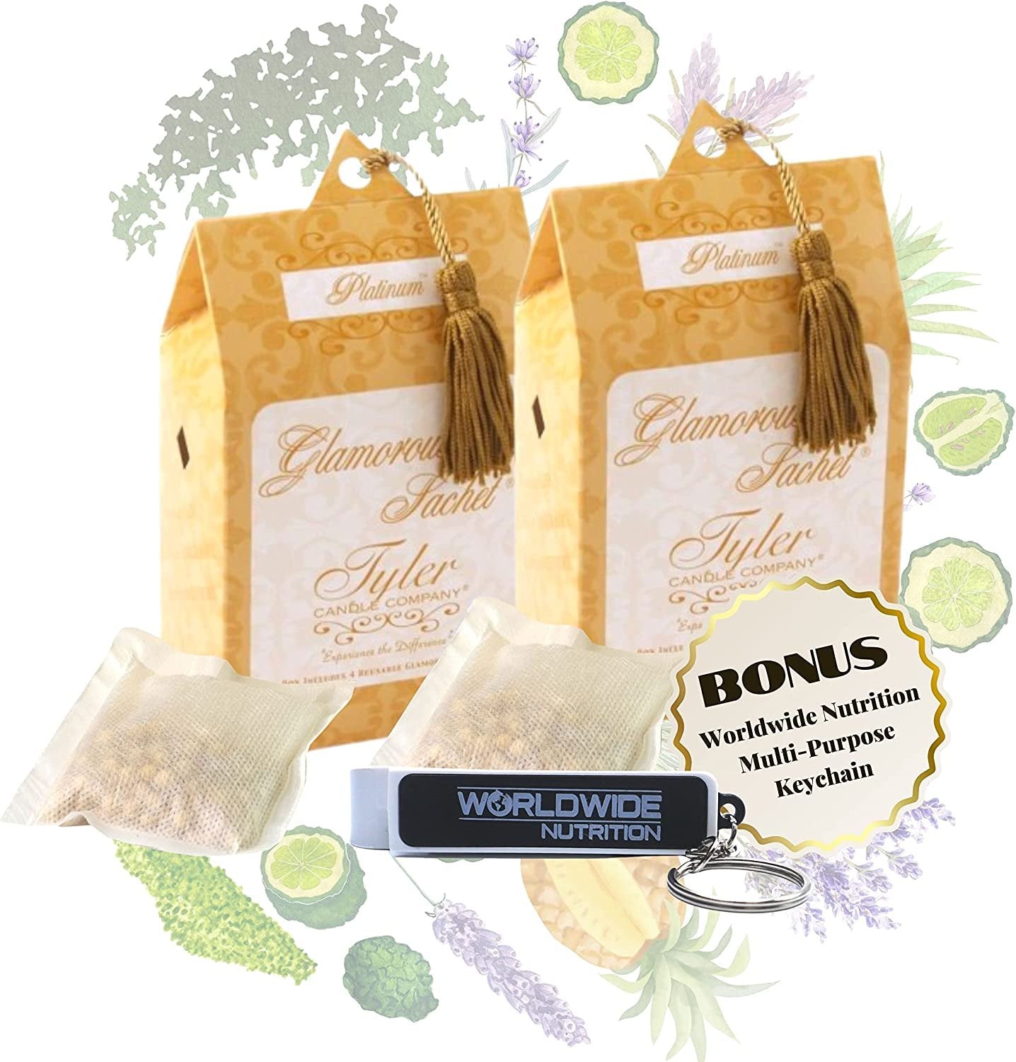 Tyler Candle Company Platinum Dryer Sheet Sachets - Glamorous Reusable Dryer Sheets - Sachets for Drawers and Closets - 2 Pack of 4 Sachets, Dryer, Home, or Personal Sachet, with Bonus Key Chain