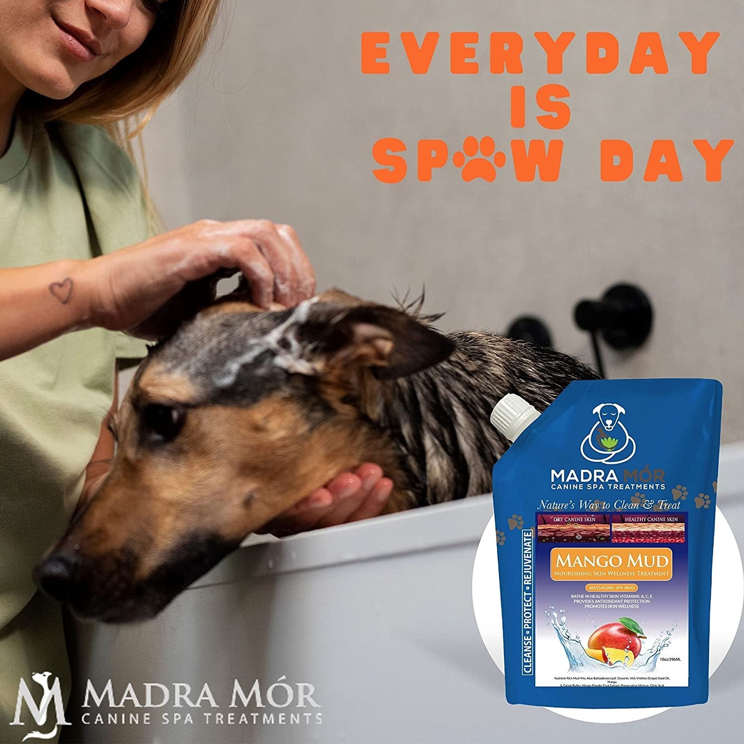 Madra Mor Massaging SPA Mud - Luxurious Dog Skin Wellness Treatment - Cleanse - Protect - Rejuvenate - Mango Mud - 1 Pack (10oz) - with Multi-Purpose Key Chain
