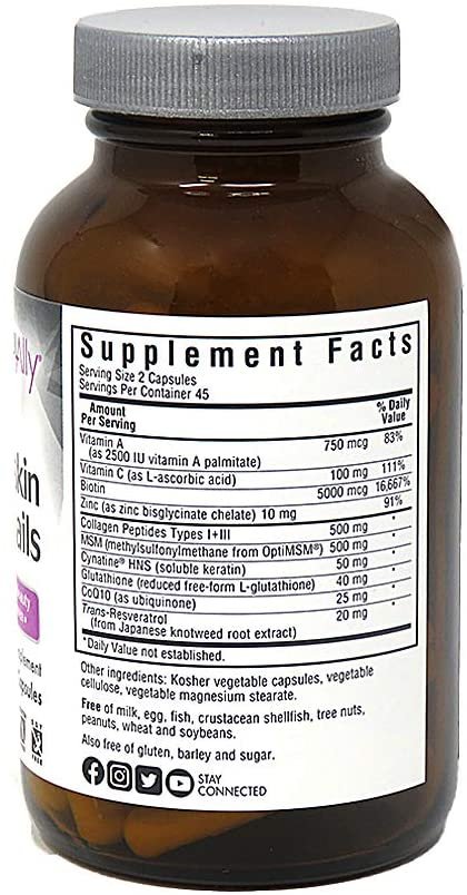 BlueBonnet Nutrition Beautiful Ally Hair, Skin & Nails, Hydrolyzed Collagen from Grass Fed Cows, Collagen Peptides Type 1 & 3, Non GMO, Gluten Free, Soy Free, Milk Free, Kosher, 90 Vegetable Capsules