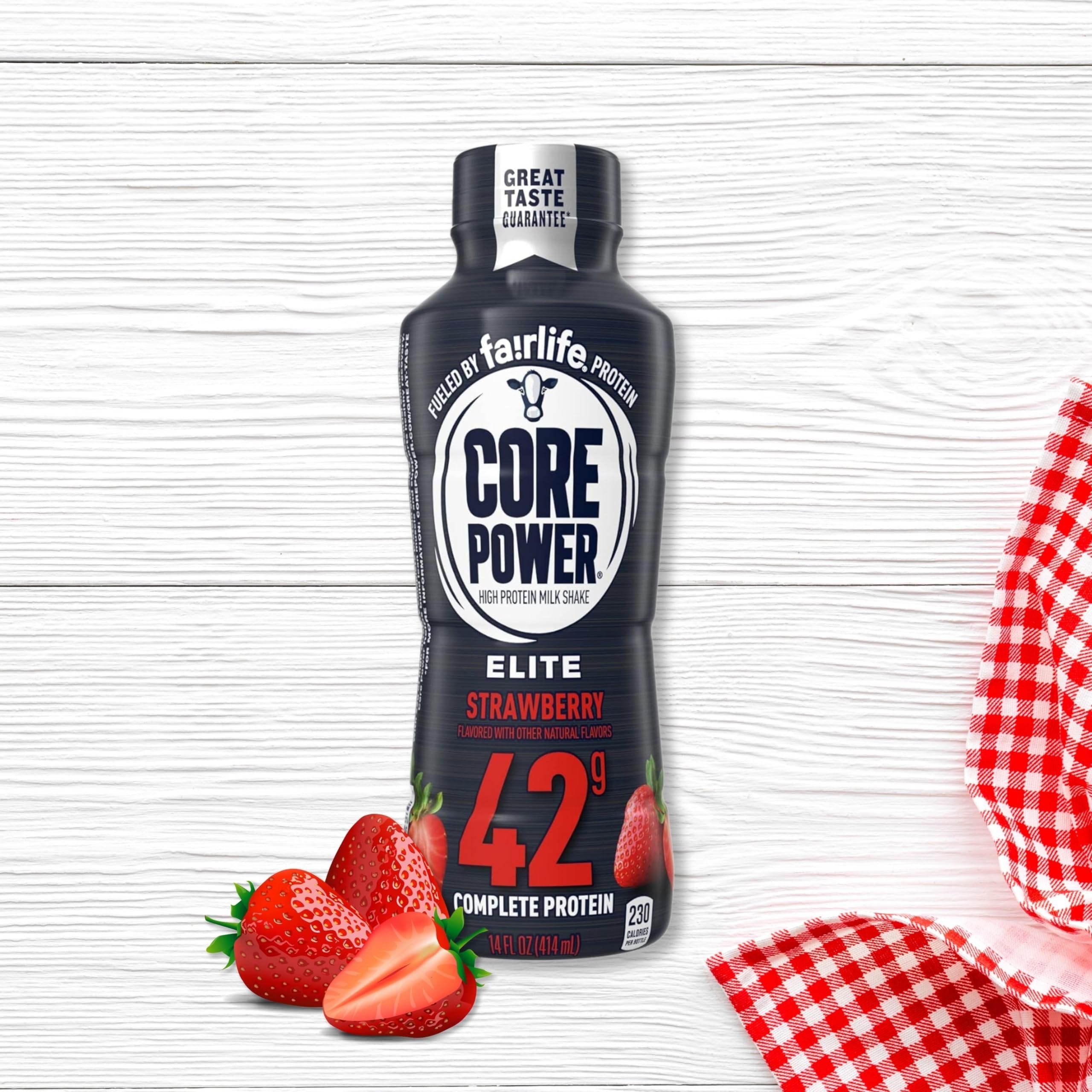 Fairlife Core Power 42g Complete Protein Elite Strawberry Milk Shake for Workout Recovery - Kosher - 14 oz (12 Pack) with Keychain