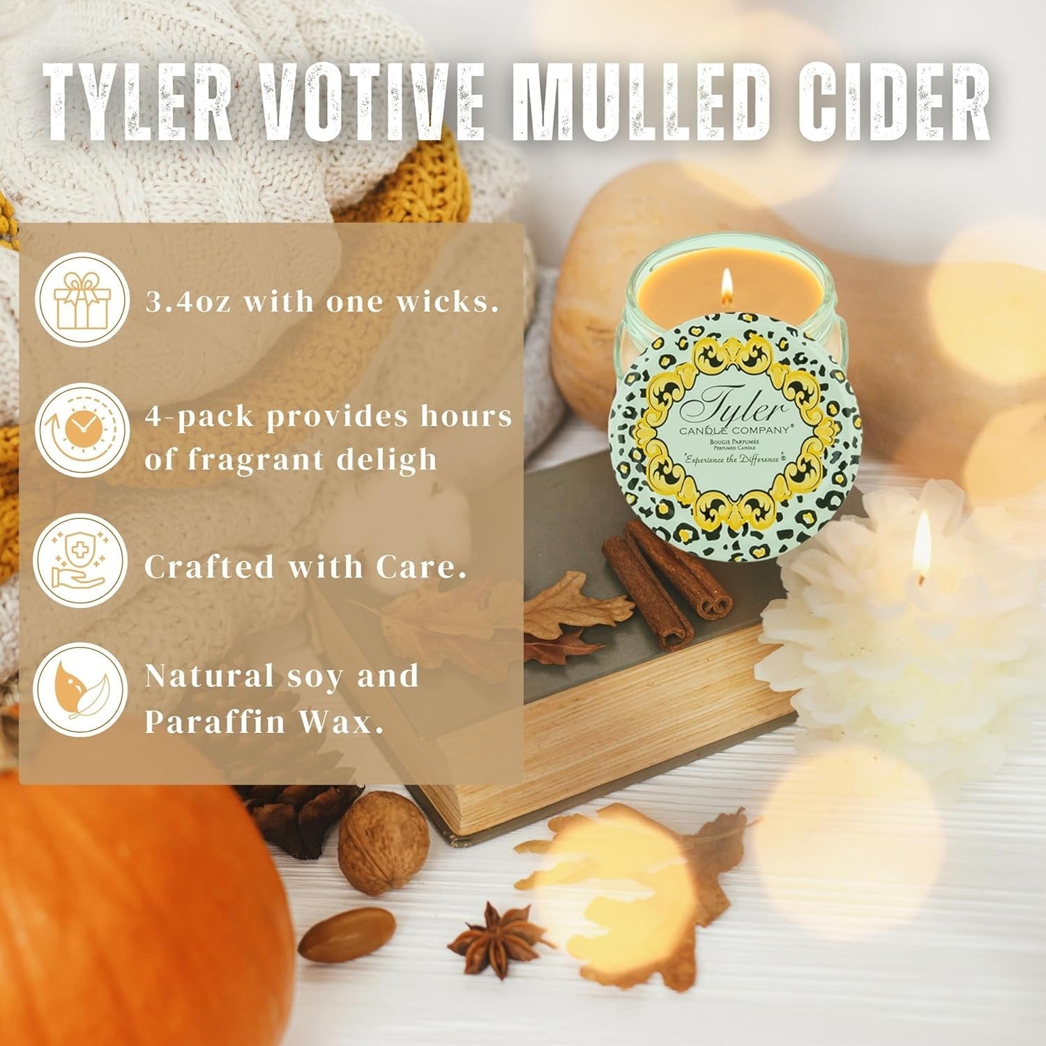Tyler Candle Company Mulled Cider Candles - Luxuriously Scented Fall Candles with Essential Oils - 3.4 oz Extra Large Candle & Multi-Purpose Key Chain