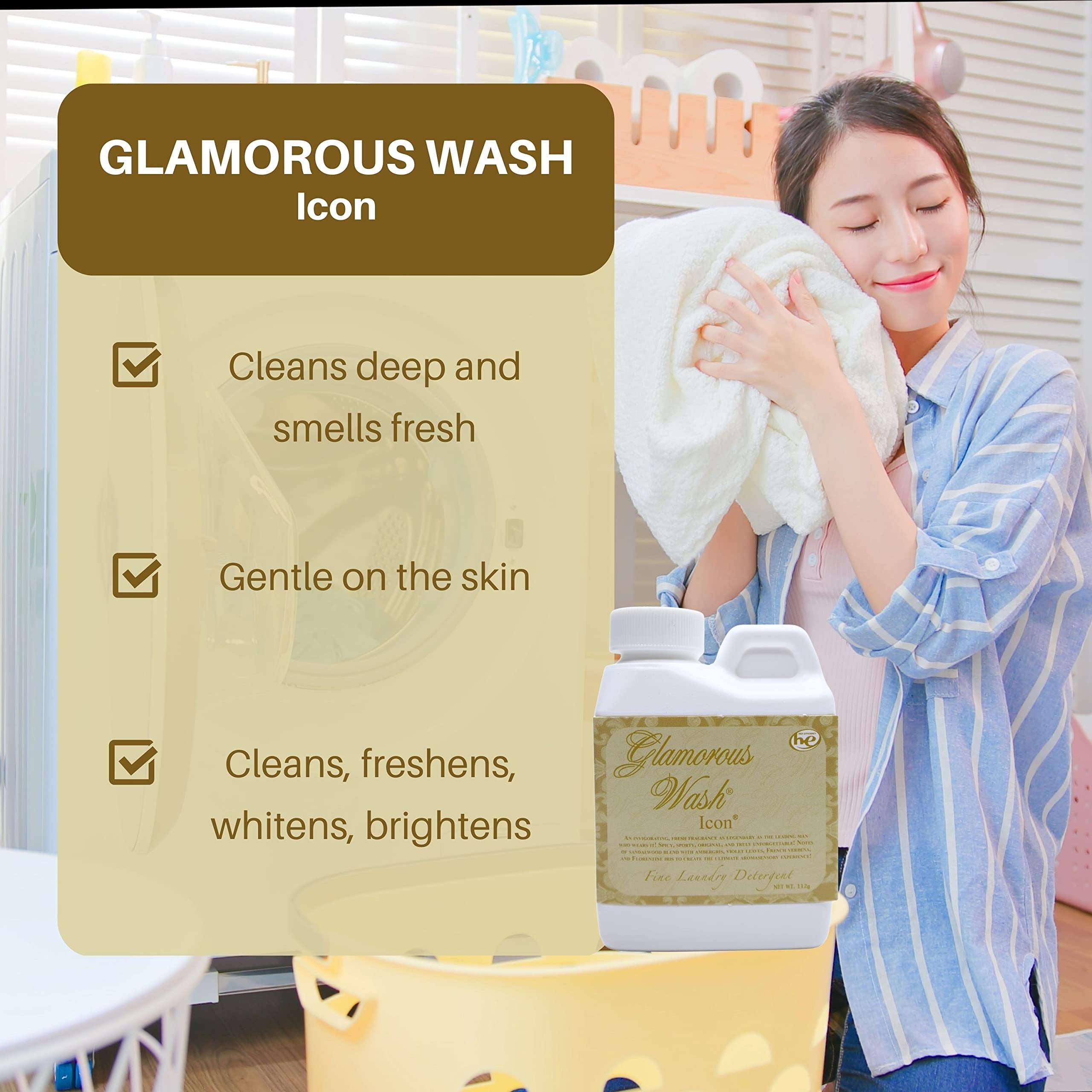 Tyler Candle Company Glamorous Wash Icon Scent Fine Laundry Liquid Detergent - Liquid Laundry Detergent for Clothing - Hand and Machine Washable - 4 oz, 112-gram Container w Bonus Key Chain