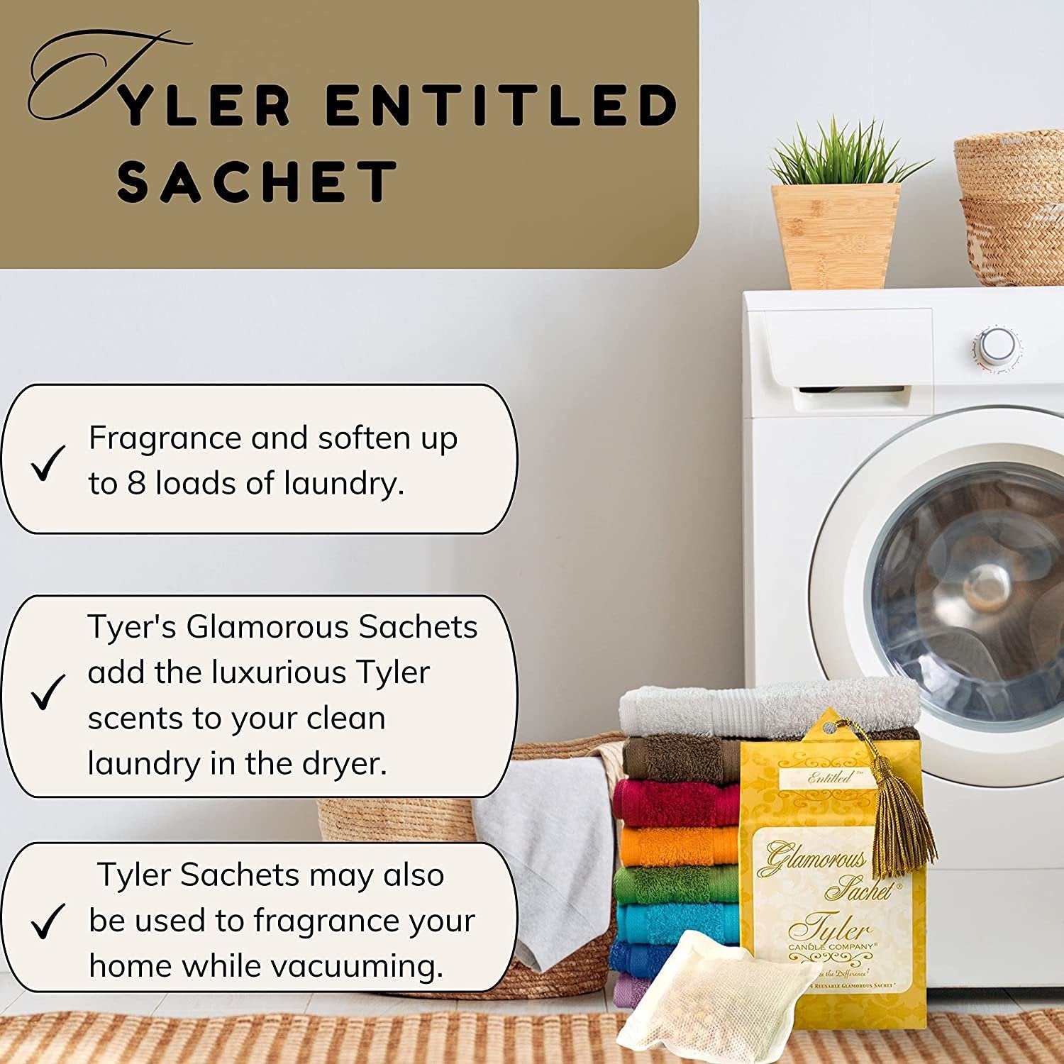 Tyler Candle Company Entitled Dryer Sheet Sachets - Glamorous Reusable Dryer Sheets - Sachets for Drawers and Closets - 2 Pack of 4 Sachets, Dryer, Home, or Personal Sachet, with Bonus Key Chain