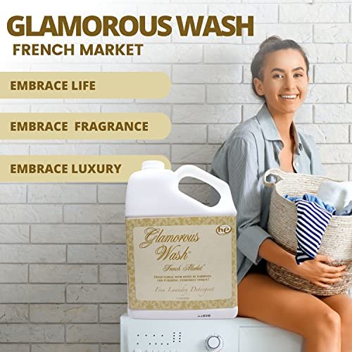 Tyler Candle Company Glamorous Wash French Market Scent Fine Laundry Liquid Detergent - Liquid Laundry Detergent for Clothing - Hand and Machine Washable - 3.78L (1Gal) Container with Bonus Key Chain