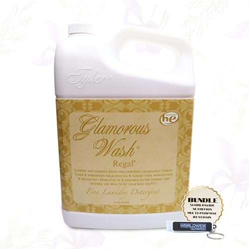 Tyler Candle Company Glamorous Wash Regal Scent Fine Laundry Liquid Detergent - Hand and Machine-Washable - 3.78L (1Gallon) - Pack of 1 with Multi-Purpose Keychain