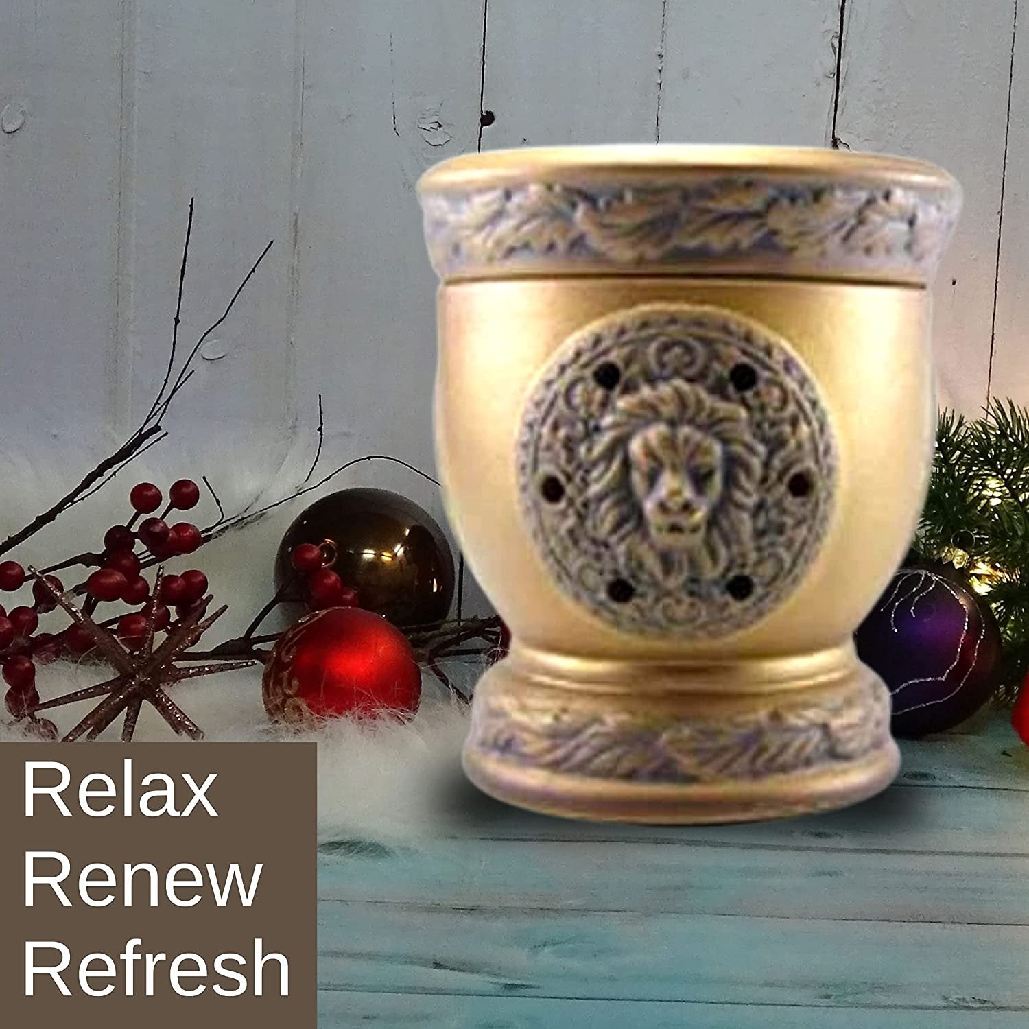 Tyler Candle Company Lionesque Matte Bronze Fragrance Wax Warmer - Candle Wax Melt Warmer - Home Decor Candle Accessories with Included 6 Diva Scent Wax Melts - 5.5 x 5" in with Bonus Key Chain