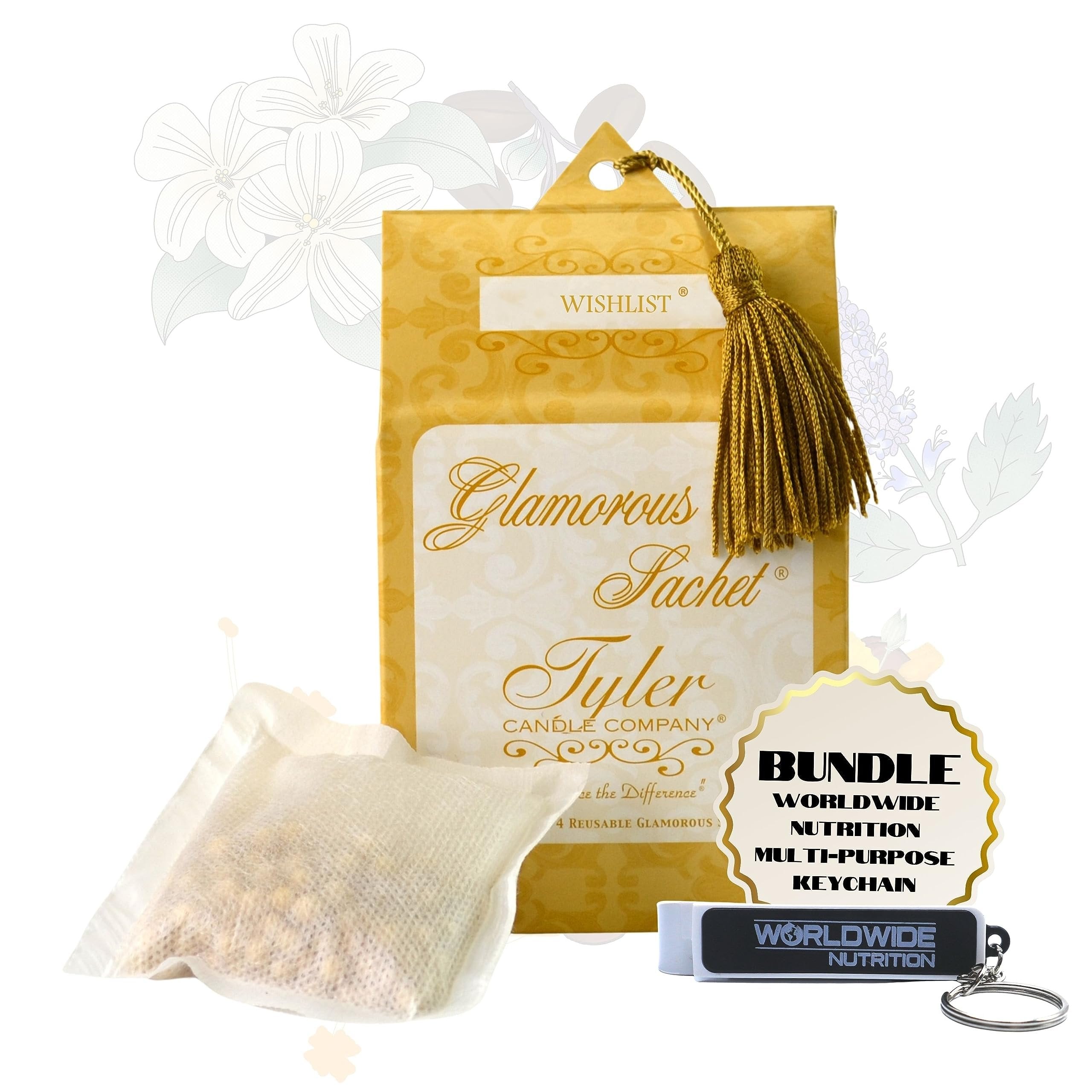 Tyler Candle Company Wishlist Dryer Sheet Sachets - Glamorous Reusable Dryer Sheets - Sachets for Drawers and Closet Refresher - 1 Pack, 4 Sachets and Multi-Purpose Key Chain