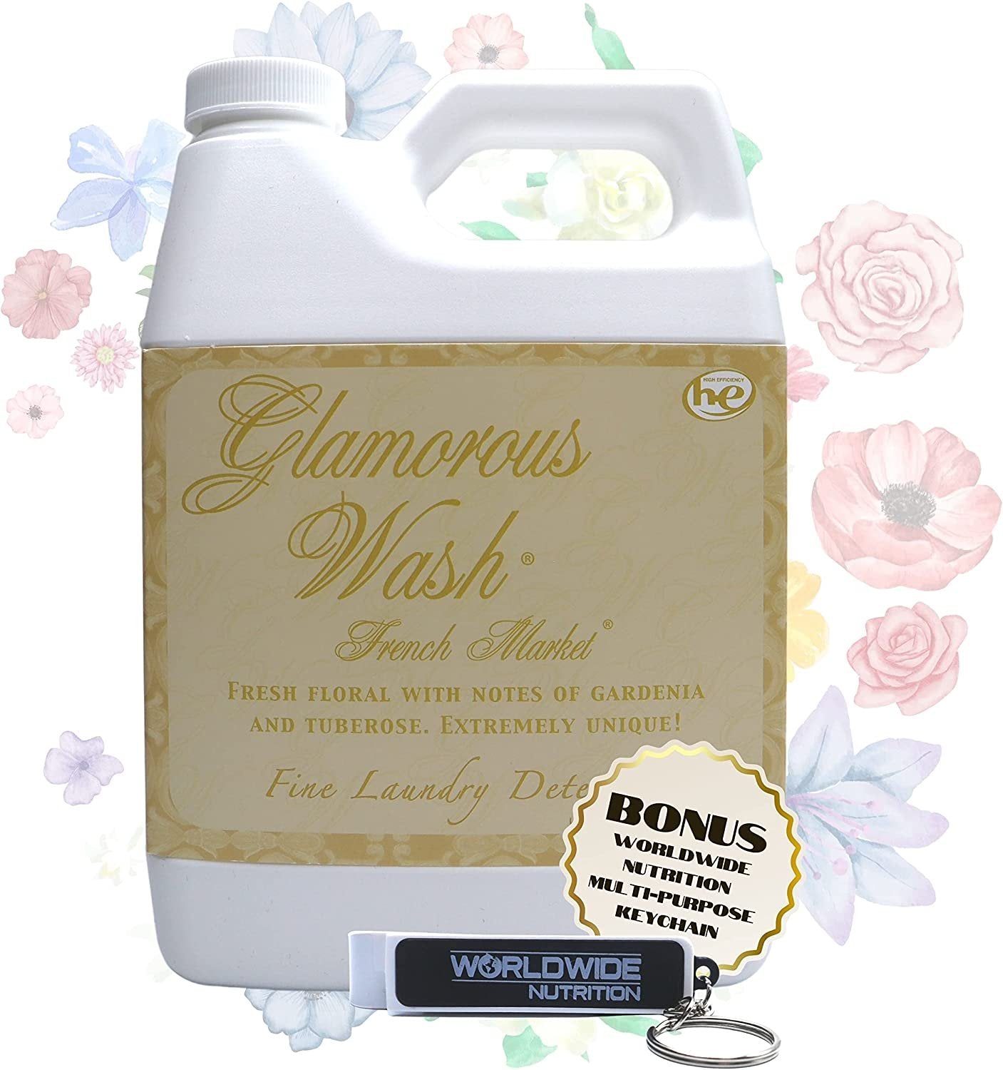 Tyler Candle Company Glamorous Wash French Market Scent Fine Laundry Liquid Detergent - Liquid Laundry Detergent for Clothing - Hand and Machine Washable - 32 oz, 907-grams Container w Bonus Key Chain