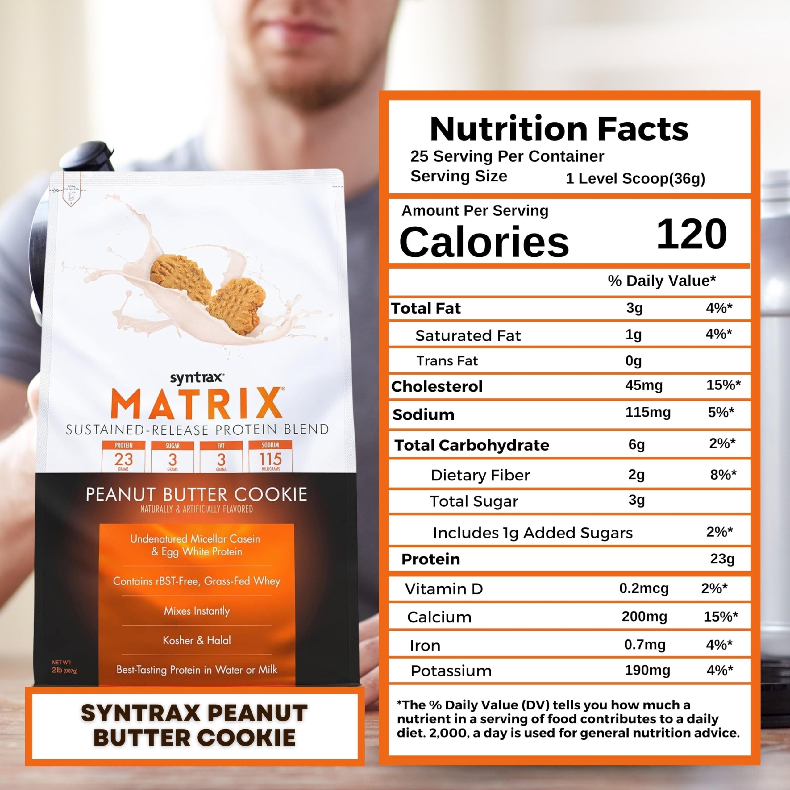 Syntrax Matrix 2.0 Sustained-Release Protein Blend, 2lbs - Peanut Butter Cookie - Pack of 1 with Keychain