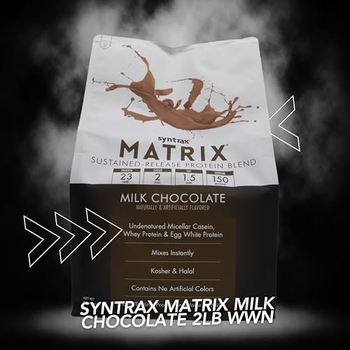 Syntrax Matrix Milk Chocolate Whey Casein Blend Protein Powder - Instant Mix High Protein Powder 5lb - Kosher and Halal - Pack of 1 with Keychain
