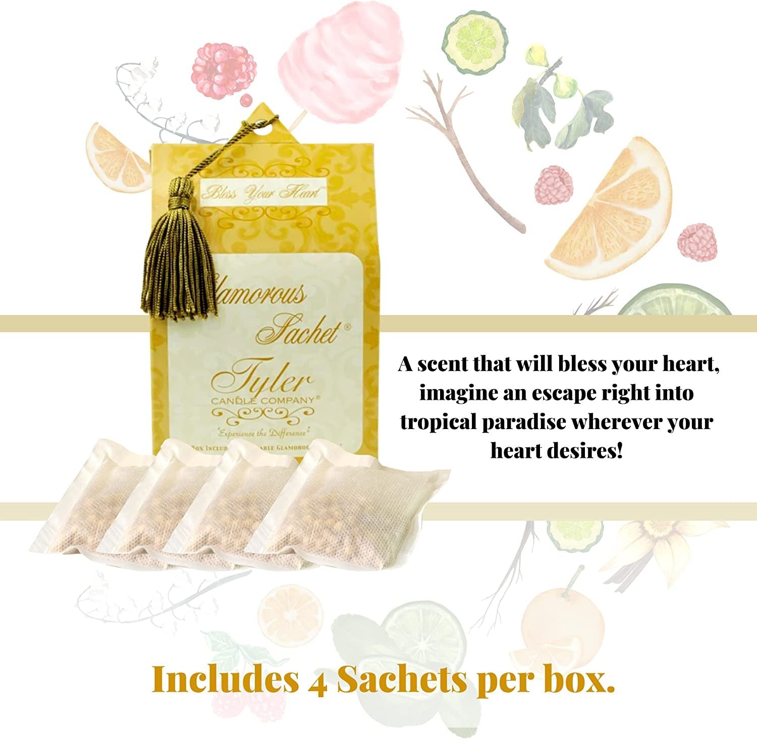 Tyler Candle Company Bless Your Heart Dryer Sheet Sachets - Glamorous Reusable Dryer Sheets - Sachets for Drawers and Closets - 1 Pack, 4 Sachets, Dryer, Home, or Personal Sachet, with Bonus Key Chain