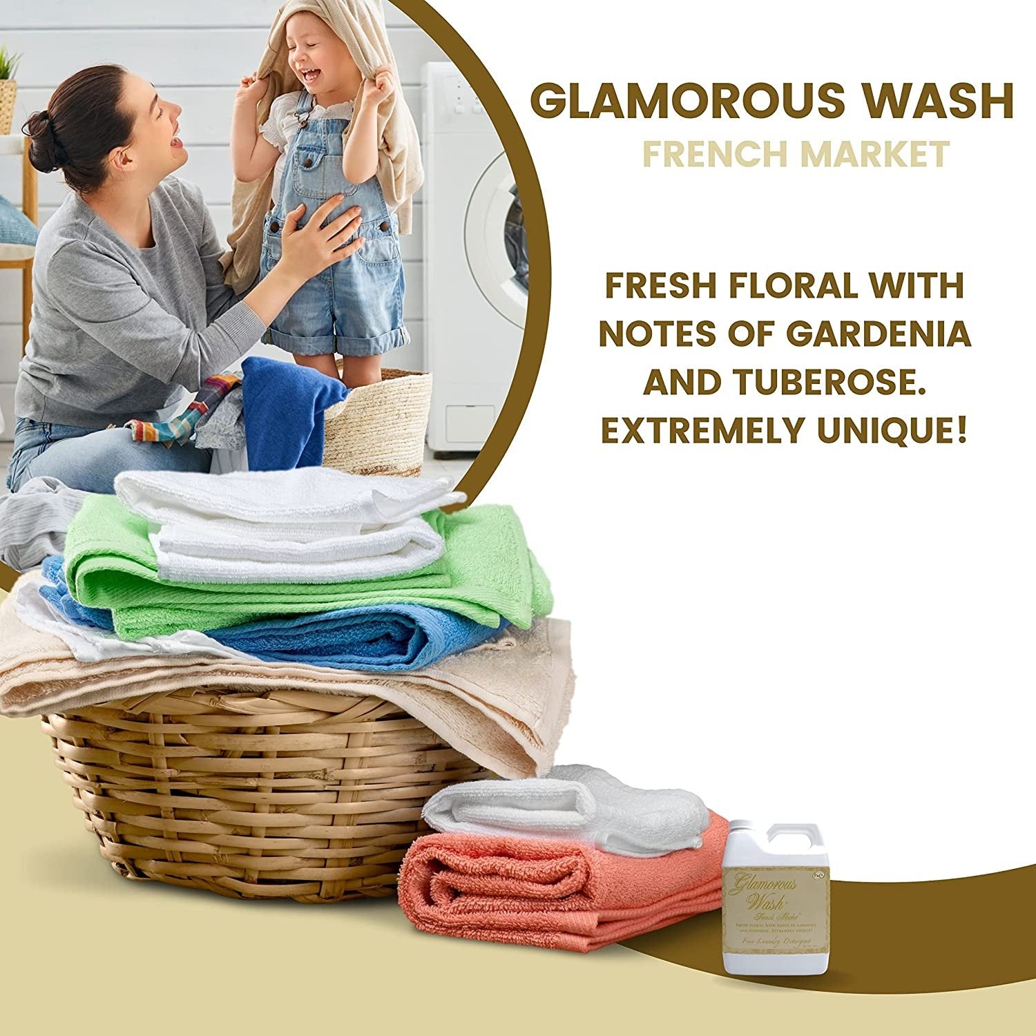 Tyler Candle Company Glamorous Wash French Market Scent Fine Laundry Liquid Detergent - Liquid Laundry Detergent for Clothing - Hand and Machine Washable - 32 oz, 907-grams Container w Bonus Key Chain