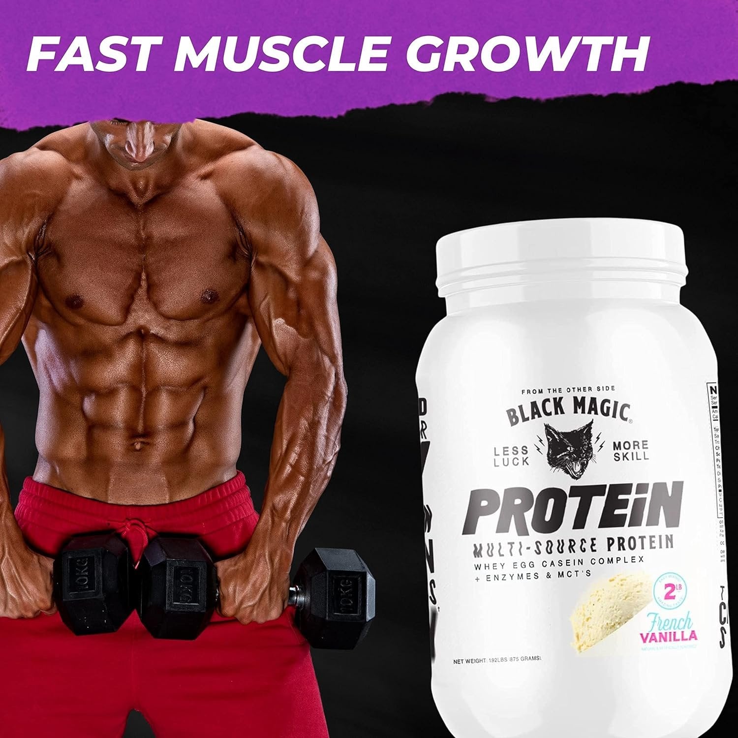 Black Magic Multi-Source Protein - Whey, Egg, and Casein Complex with Enzymes & MCT Powder - Pre Workout and Post Workout - Honey Grahms Protein Powder - 24g Protein - 2 LB with Bonus Key Chain