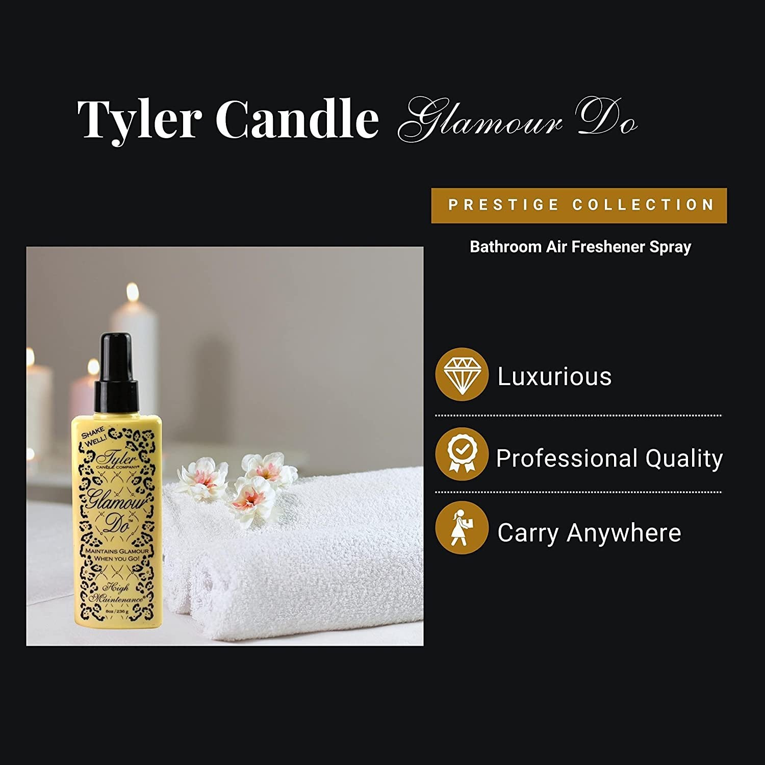 Tyler High Maintenance Glamour Do Air Freshener Spray - Odor Eliminator Toilet Spray for Poop and Bathroom Odors - Odor Eliminator for Strong Odor - 4 oz Bathroom Spray Bottle with Bonus Key Chain