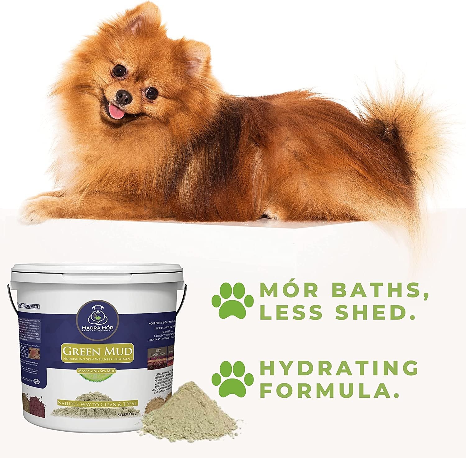 Madra Mor Massaging SPA Mud - Luxurious Dog Skin Wellness Treatment - Cleanse - Protect - Rejuvenate - Green Mud - 1 Pail (7.5lb) - with Multi-Purpose Key Chain