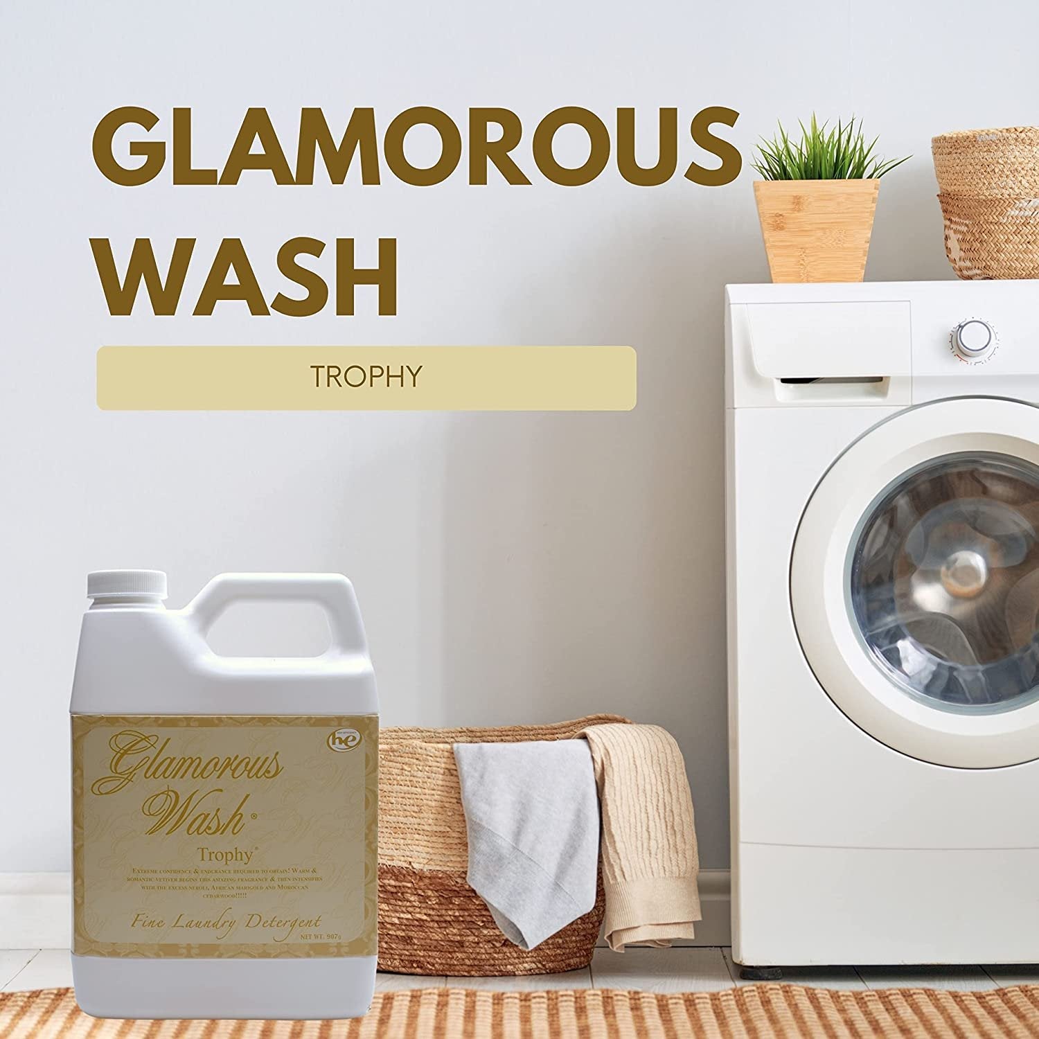 Tyler Candle Company Glamorous Wash Trophy Scent Fine Laundry Liquid Detergent - Liquid Laundry Detergent for Clothing - Hand and Machine Washable - 32 oz (907 g) Container w Bonus Key Chain