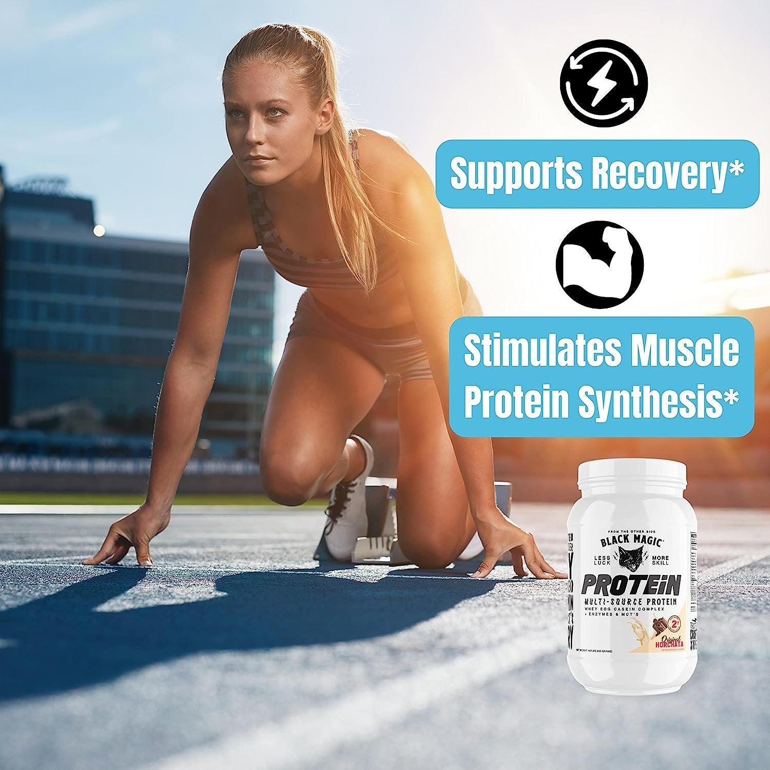 Black Magic Multi-Source Protein - Whey, Egg, and Casein Complex with Enzymes & MCT Powder - Pre Workout and Post Workout - 24g Protein - 2 LB with Bonus Key Chain