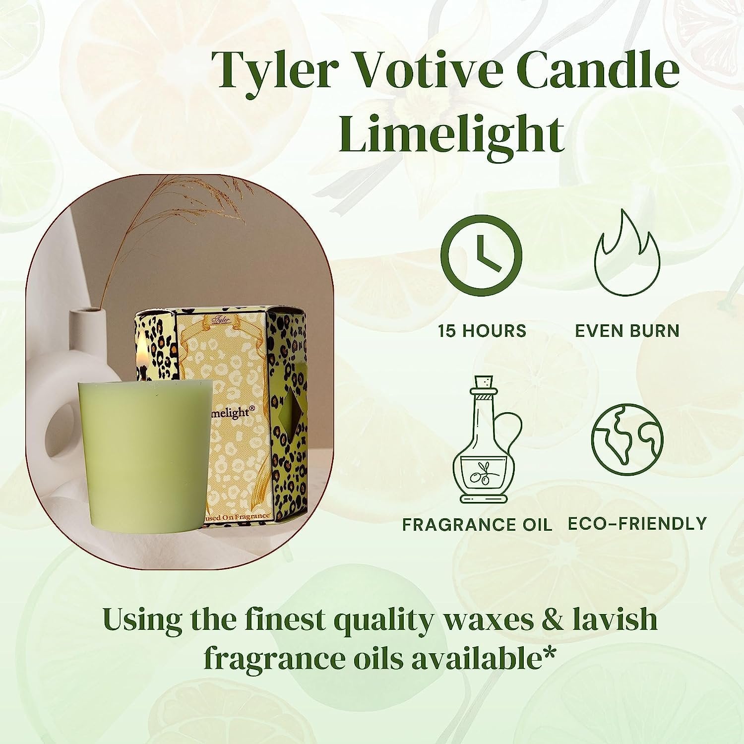 Tyler Candle Company Limelight Votive Candles - Luxury Scented Candle with Essential Oils - 4 Pack of 2 oz Small Candles with 15 Hour Burn Time Each - with Bonus Key Chain