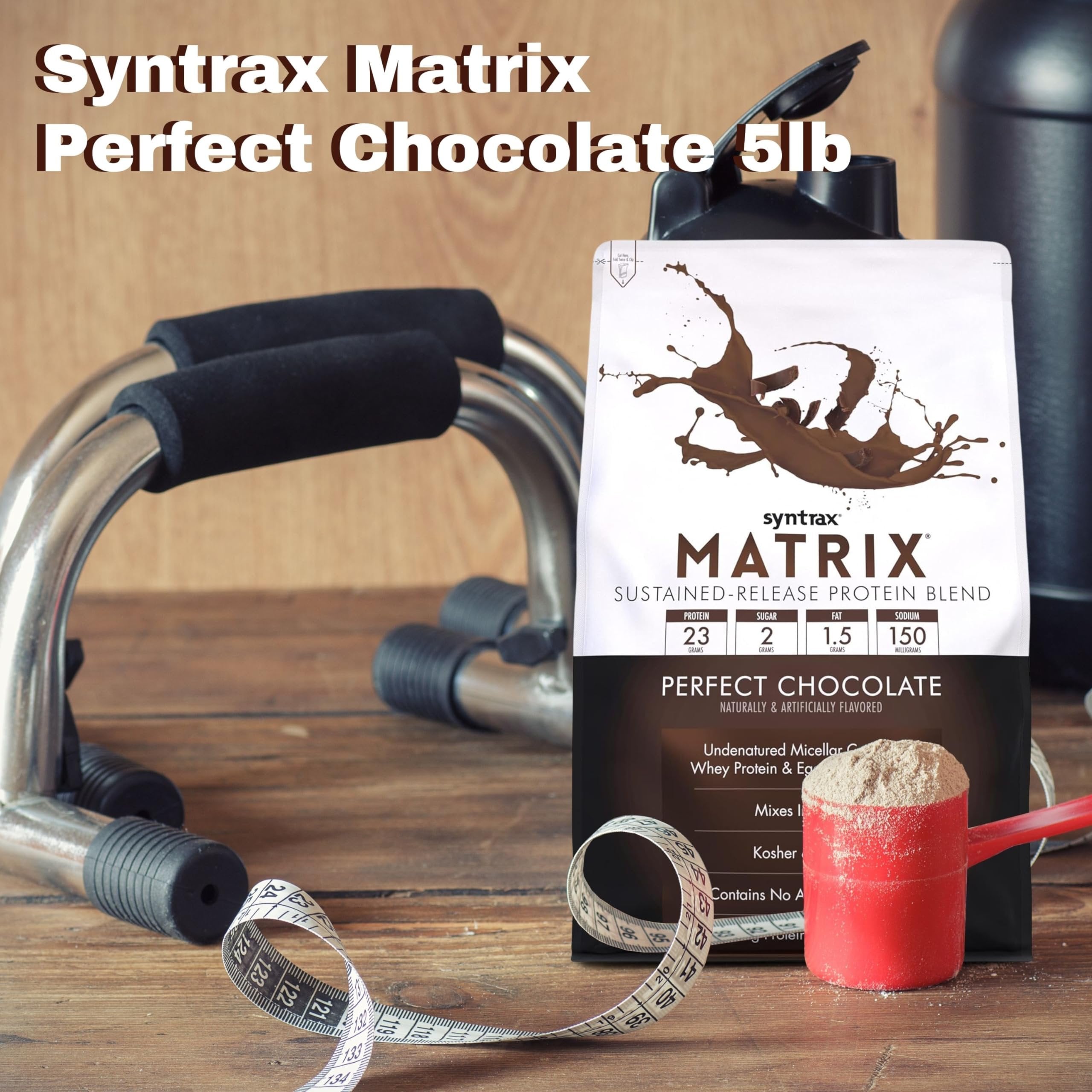 Syntrax Bundle: Matrix Perfect Chocolate Whey Casein Blend Protein Powder - Instant Mix High Protein Powder 5lb Kosher and Halal Whey Protein with Worldwide Nutrition Keychain
