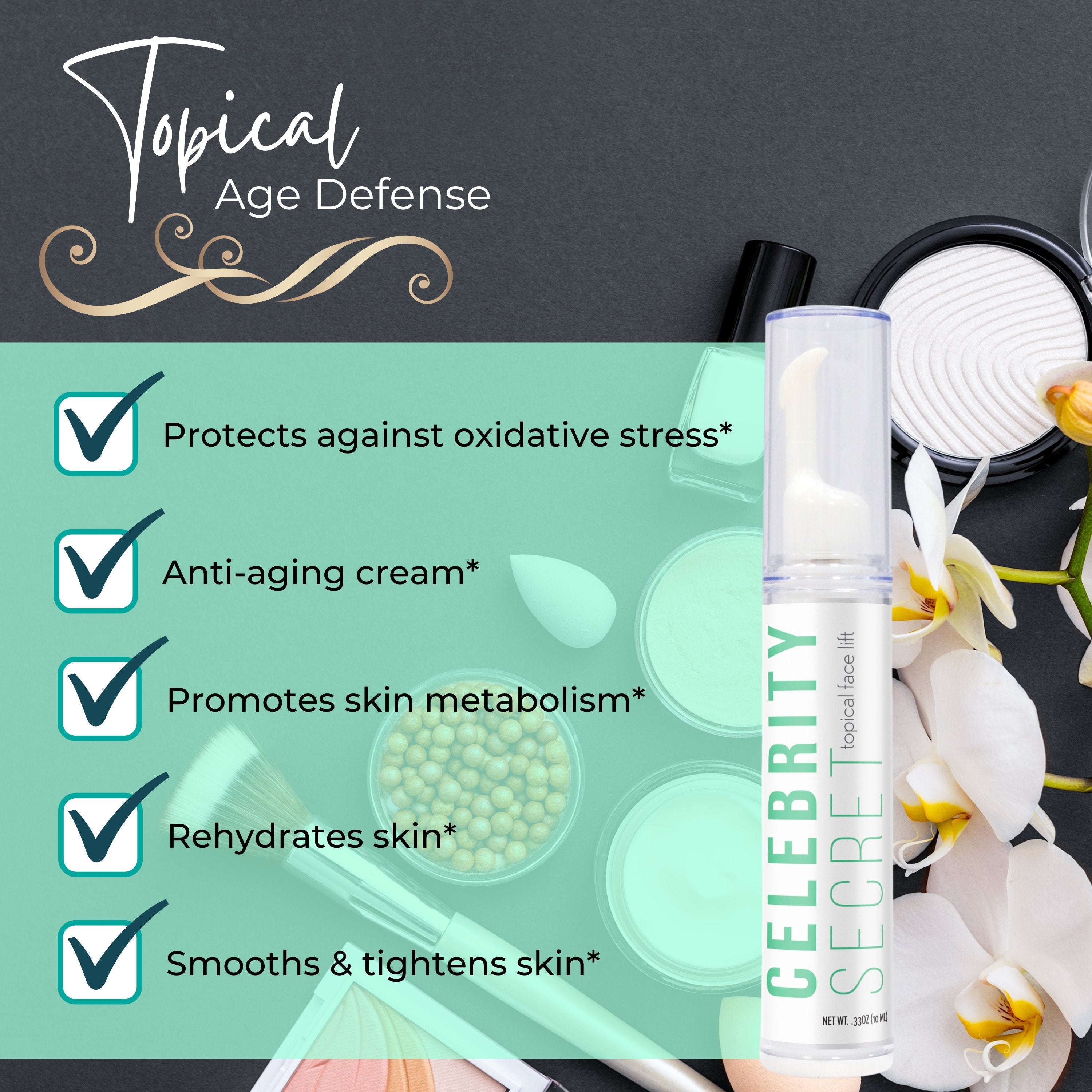 Worldwide Nutrition Celebrity Secret Instant Face Lift - Temporary Wrinkle Remover, Skin Tightener, Wrinkle Filler, Line Eraser - Hydrating Anti Aging Face Cream for Younger, Glowing Complexion -10 ml