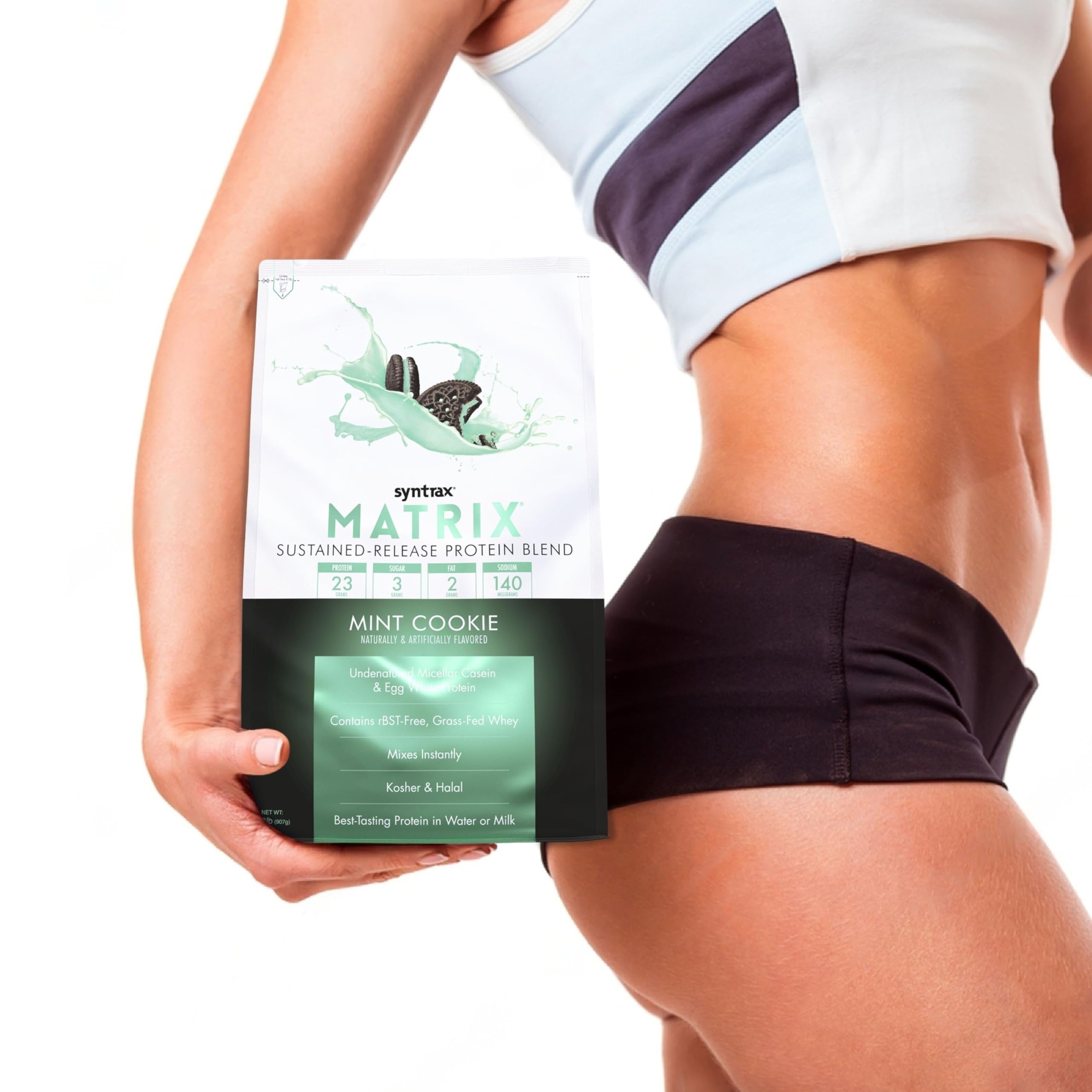 Syntrax Matrix Protein Powder 2.0 Sustained-Release Whey Protein Powder Blend - Instant Mix Protein Powder Mint Cookie, 2 Pounds - Pack of 1 with Keychain