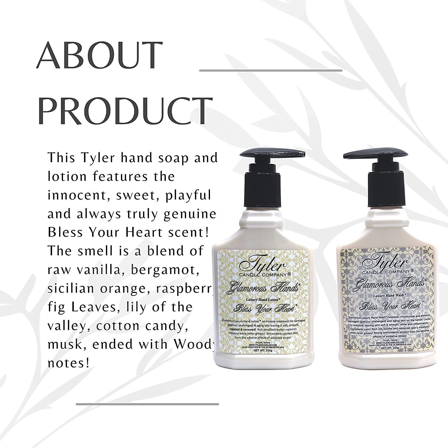 Tyler Candle Company Bless Your Heart Glamorous Hand Wash and Hand Lotion Gift Set - Pack of 2 8 Oz Tyler Bless Your Heart Scented Hand Cream Pump Bottles for Luxury Skin Care with Bonus Keychain