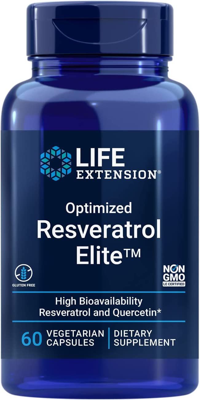 Life Extension Optimized Resveratrol Elite - Highly Bioavailable Trans Resveratrol Supplement Pills - From Grape & Japanese Knotweed - For Brain Health - Gluten-Free, Non-GMO - 60 Vegetarian Capsules